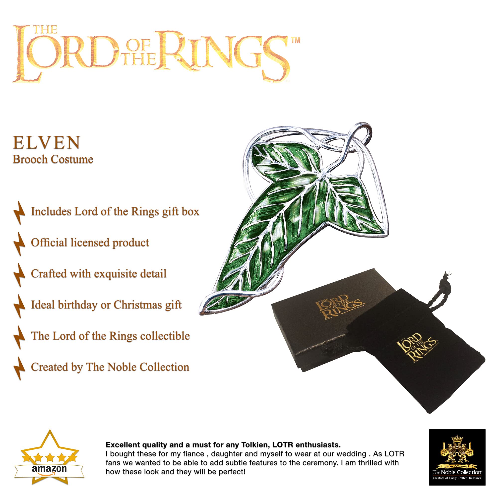 The Noble Collection The Lord of the Rings Elven Leaf Brooch - Green Enamelled Costume Jewellery Pin (NN9831) 9