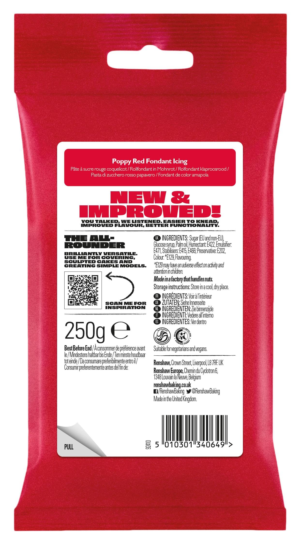 Renshaw Poppy Red Just Roll With It Fondant Icing - Improved Vanilla Flavor | 250 g