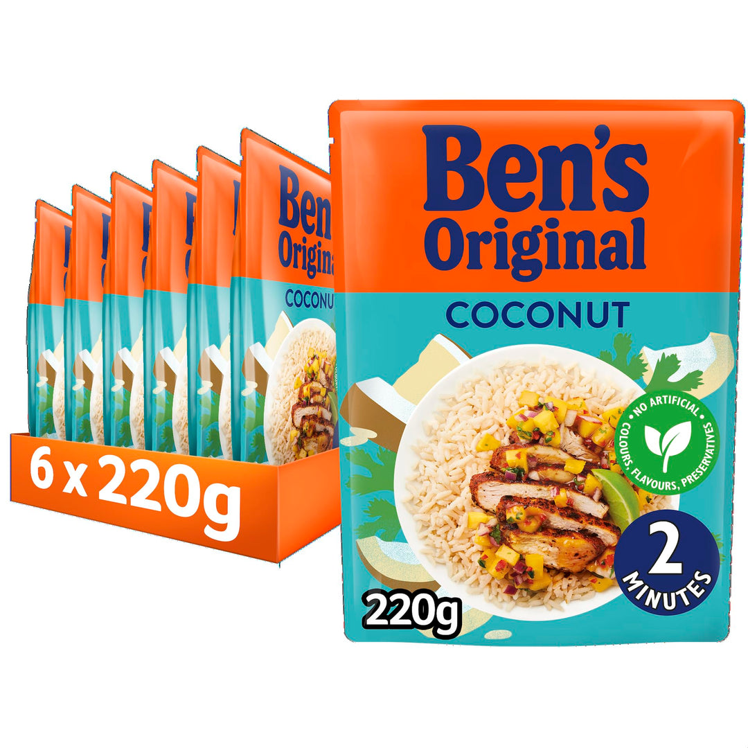 Ben's Original Coconut Microwave Rice, 6 x 220g Pouches