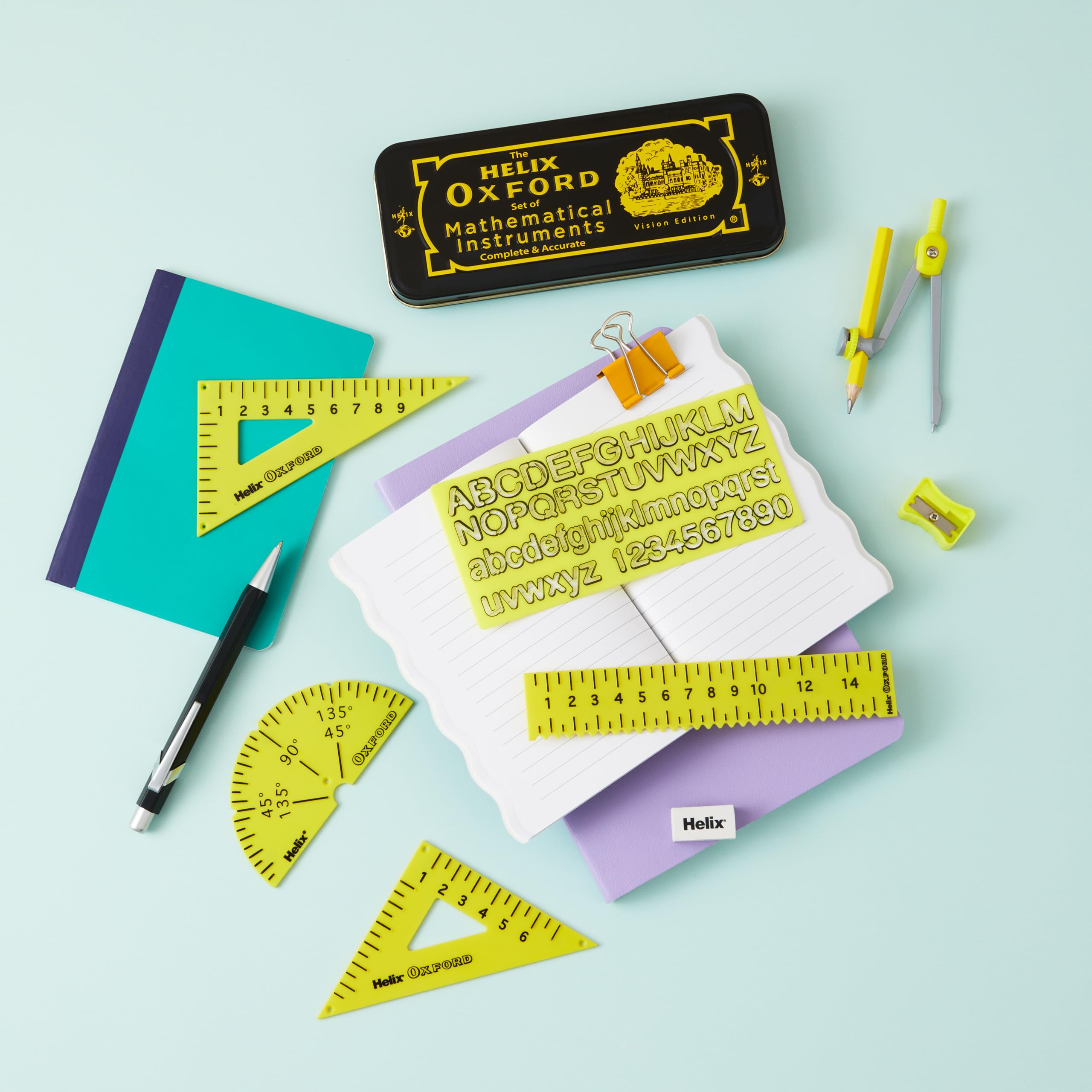Helix Oxford Vision Maths Set - RNIB Accredited, High Contrast Yellow/Black, Pack of 1 8