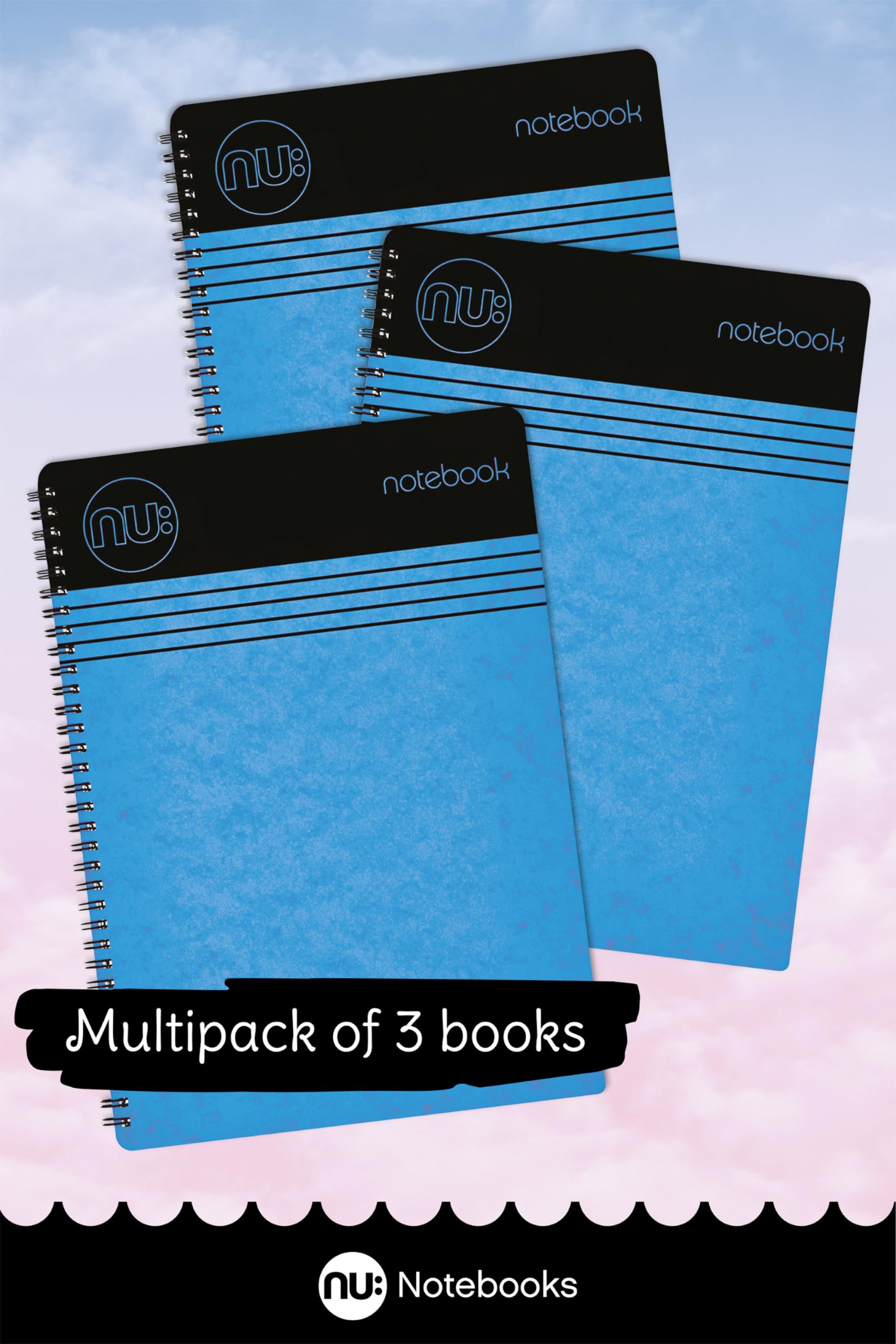 nu: Craze Cloud A5 Wirebound Notebook - Blue, Ruled, 80gsm FSC Paper, 3 Pack 4