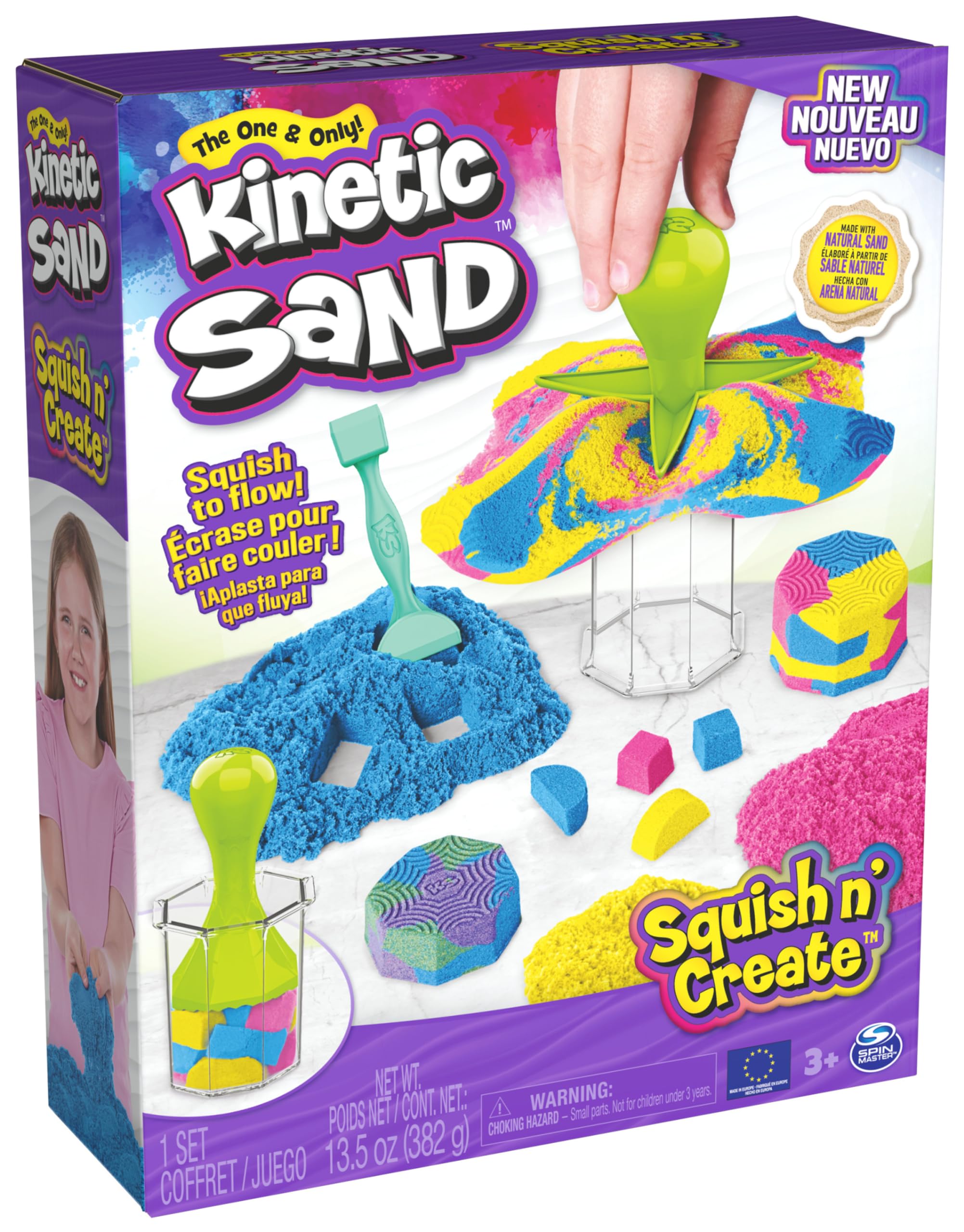 Kinetic Sand Squish N’ Create Playset - 382g Blue, Yellow, Pink Sand | 5 Tools | Ages 3+ 9