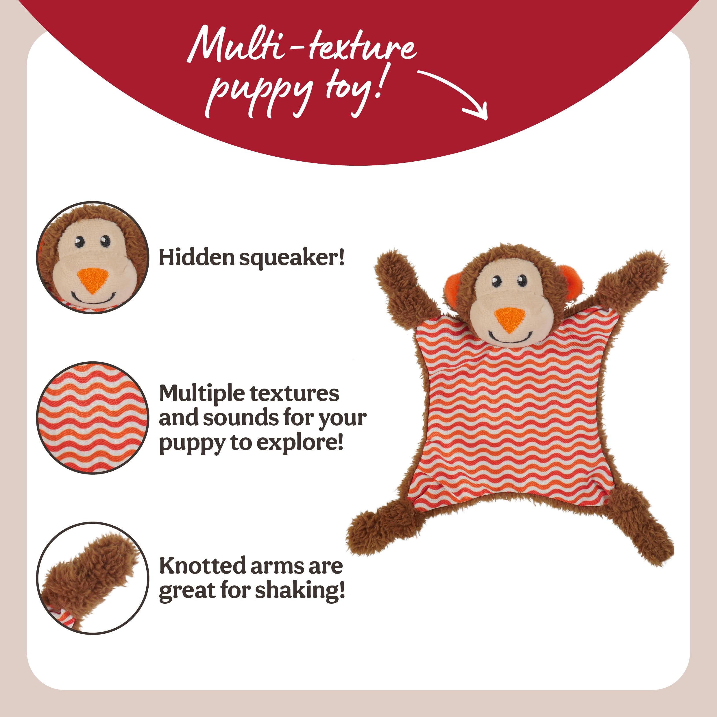 Rosewood Little Nippers Cheeky Chimp Puppy Toy | Soft Plush with Squeak & Crinkle 3