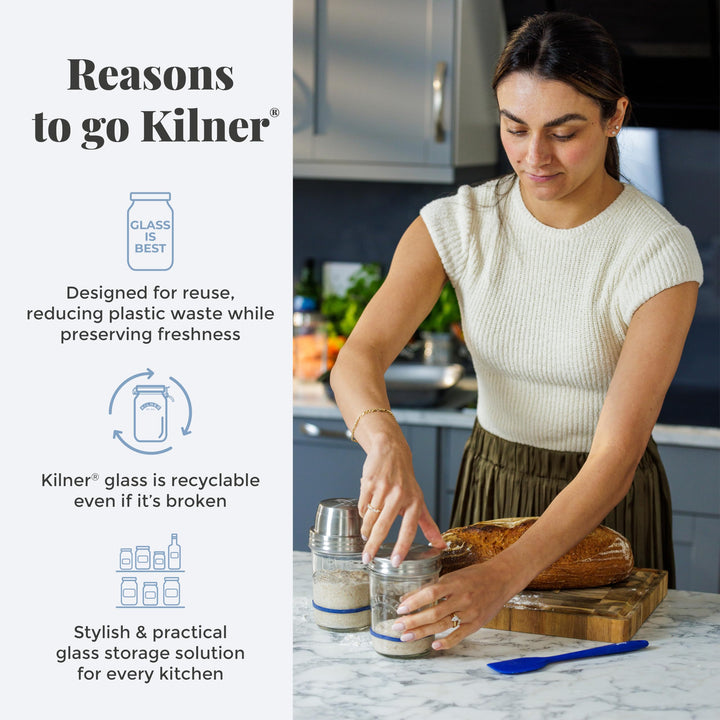 Kilner Sourdough Starter Set with 2 Glass Jars, Measuring Lid, Spatula, and Accessories