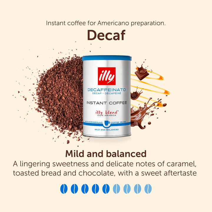 illy Decaffeinated Instant Coffee, Medium Roast, 100% Arabica, 6 x 95g