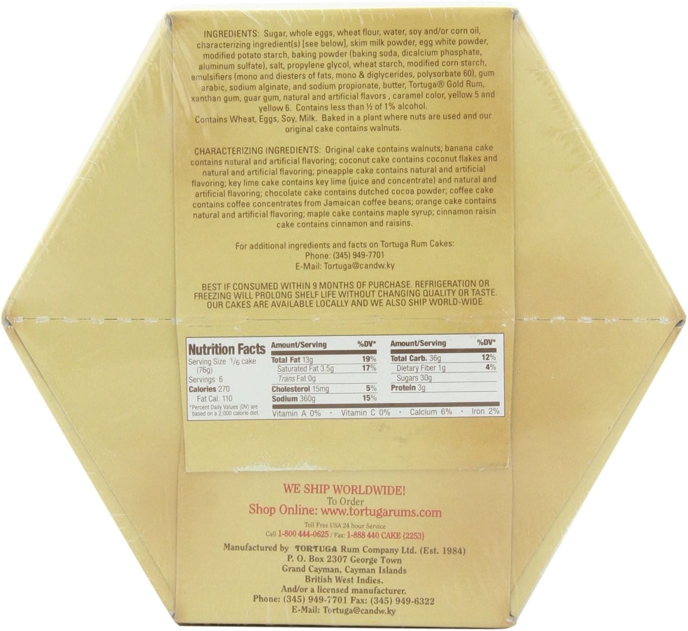 Tortuga Golden Original Rum Cake with Walnuts, 454g 5