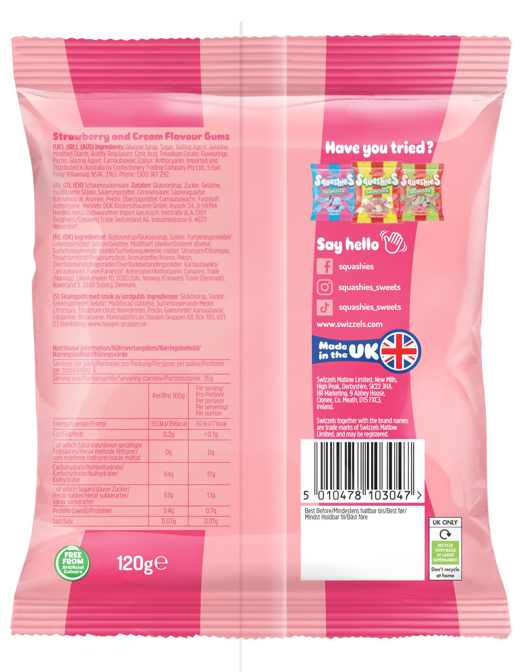 Swizzels Squashies Strawberry & Cream Flavour Sweets, 120g Bag