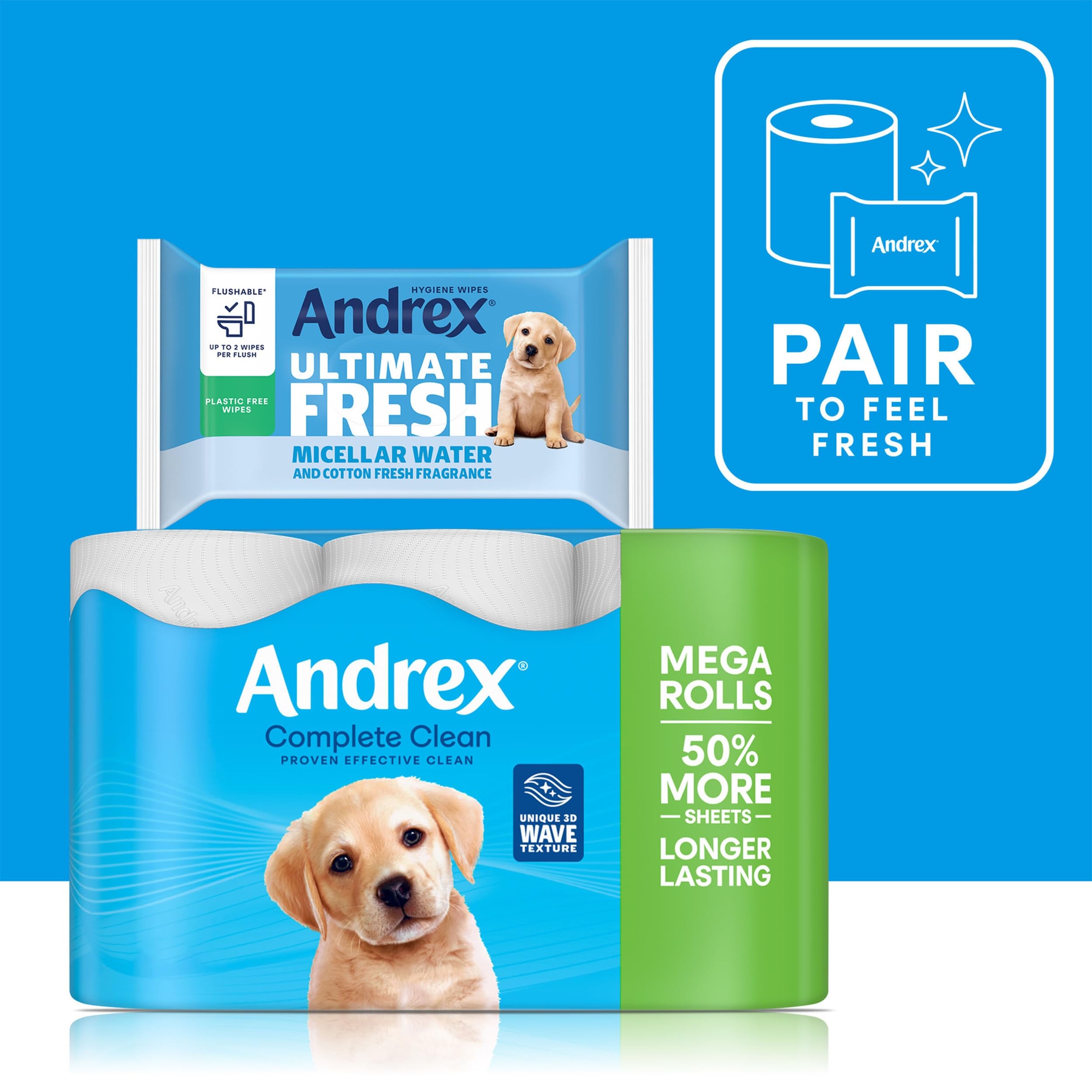 Andrex Complete Clean 12 Mega Toilet Rolls (Equivalent to 18 Standard Rolls), 50% More Sheets, White 5