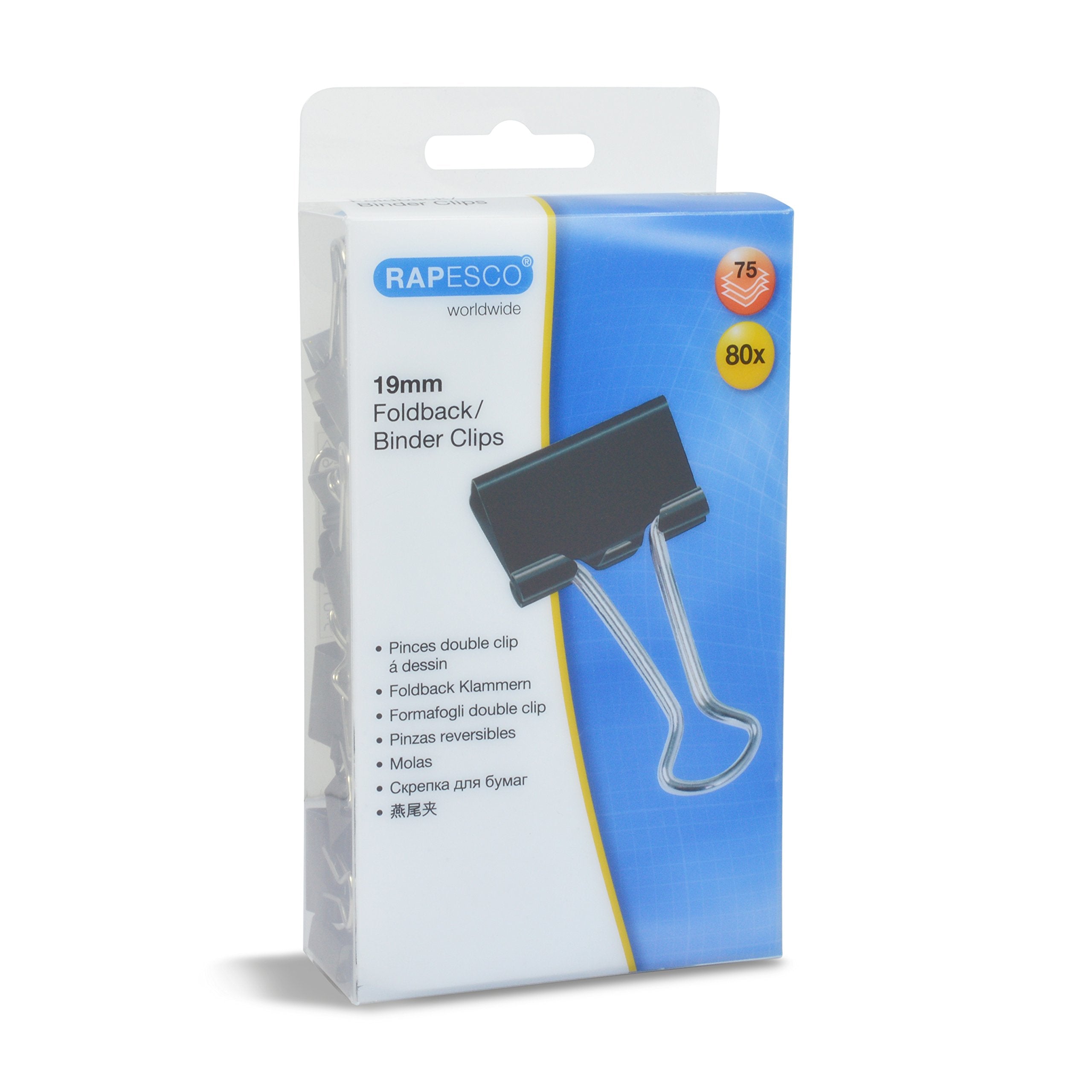 RAPESCO Foldback Clips - 19mm Capacity, Black Metal, Pack of 80 1