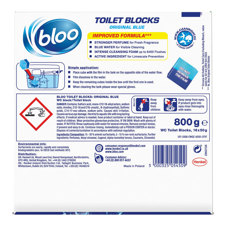 Bloo - Original Blue Toilet Block In-Cistern Cleaner, 16 Pack