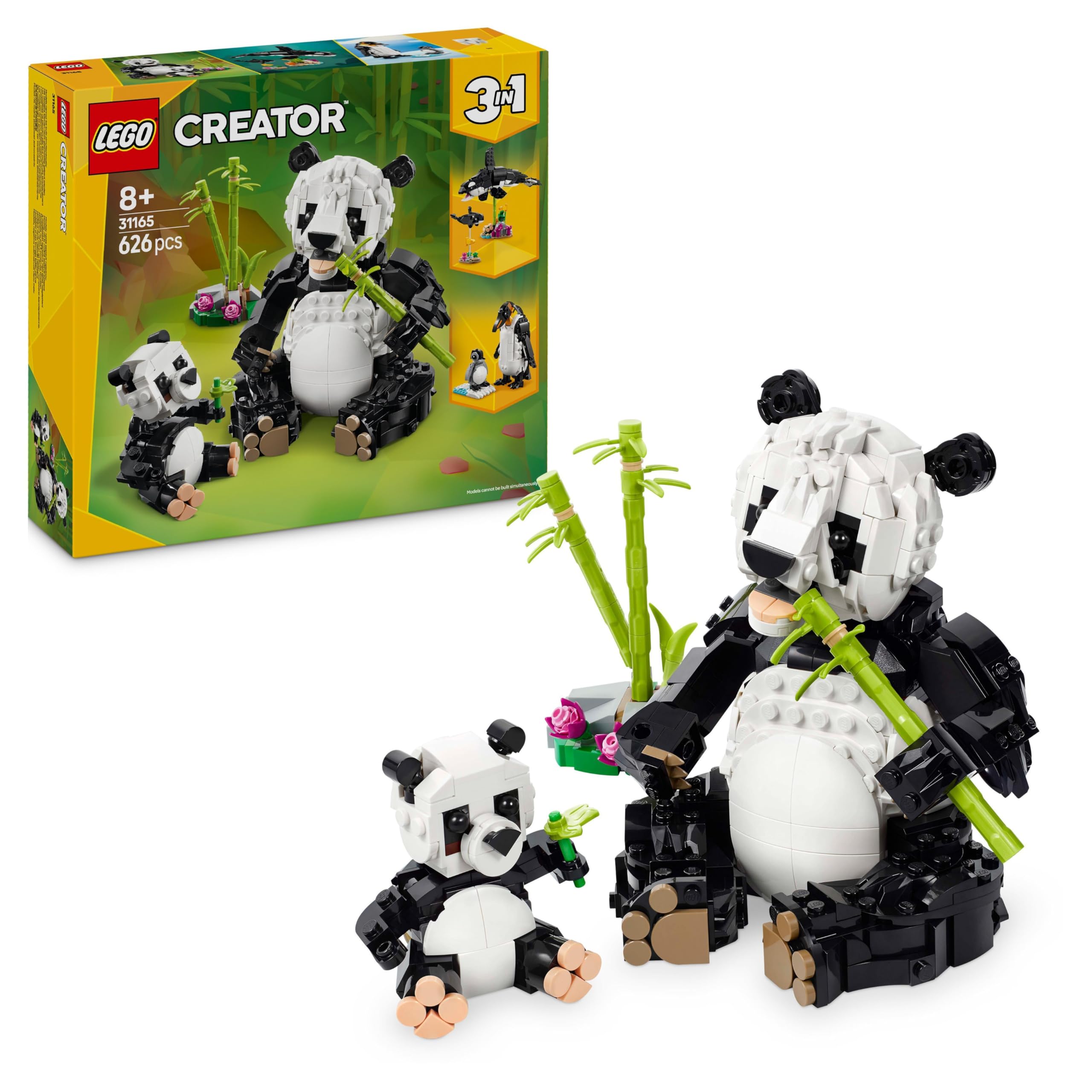 LEGO Creator 3-in-1 Wilde Tiere: Panda-Familien-Bauset – Lässt sich in Orca und Pinguin umbauen