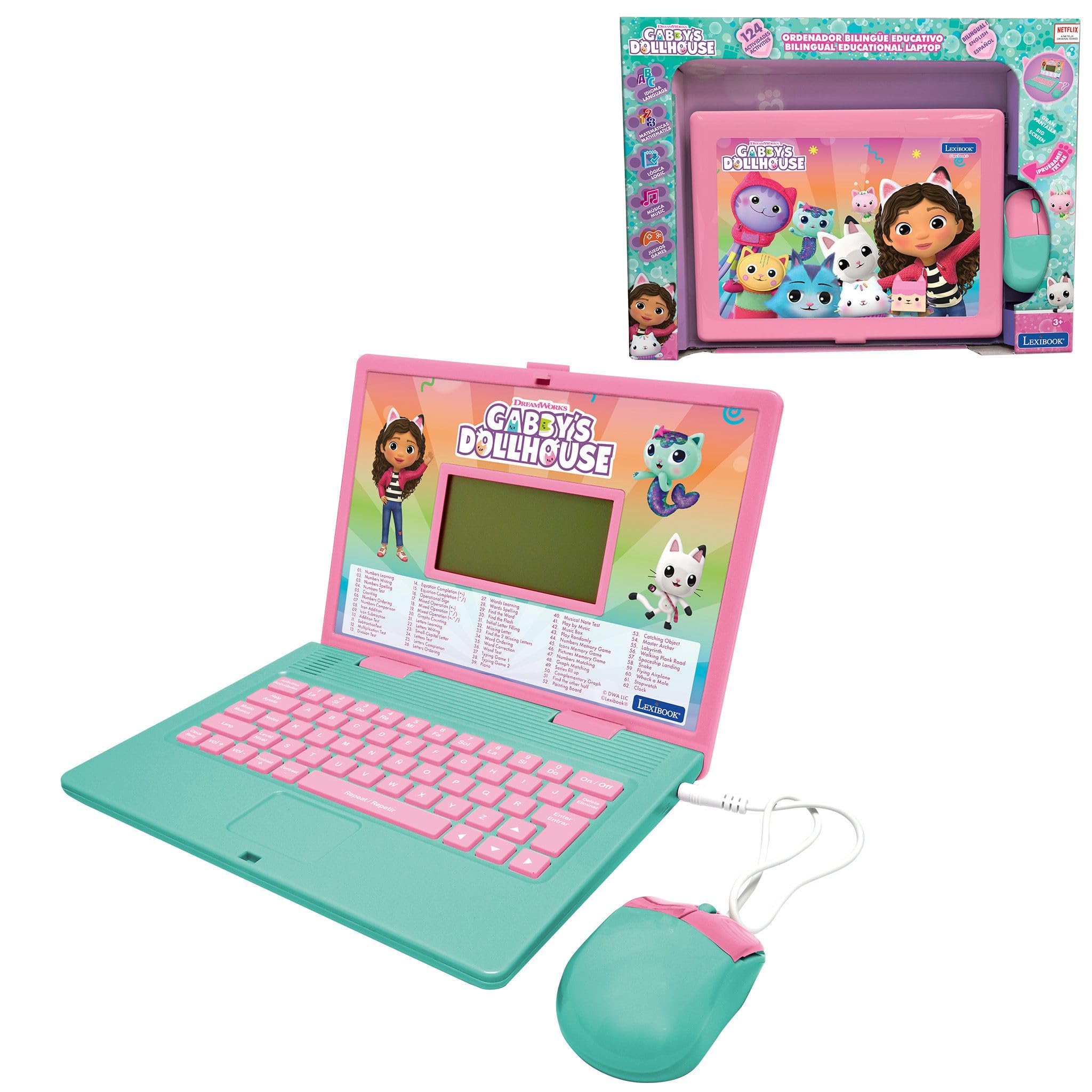 LEXIBOOK Gabby's Dollhouse Bilingual English/Spanish Educational Laptop - 124 Fun Learning Activities for Kids 1