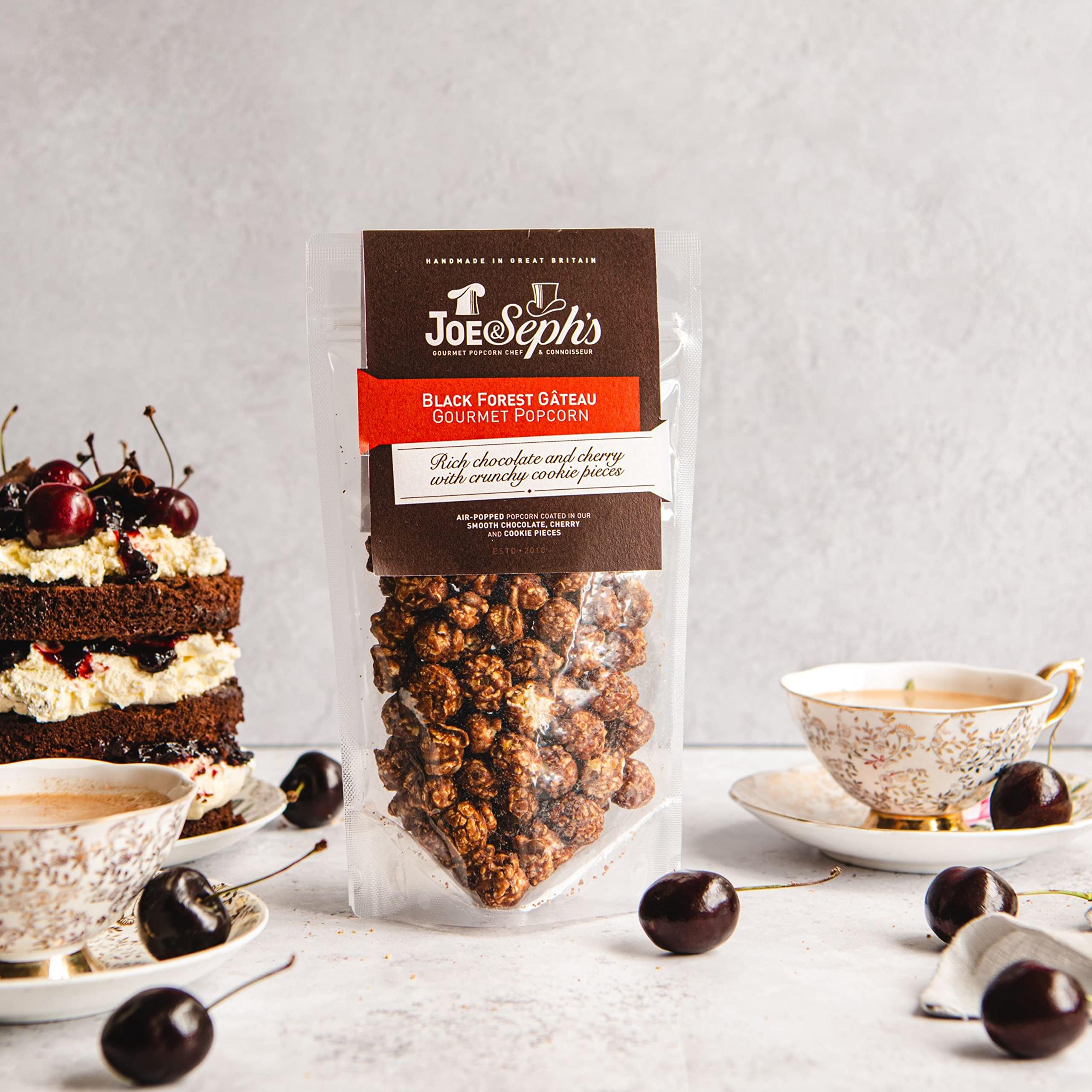 Joe & Seph's Black Forest Gâteau Gourmet Popcorn, 70g - Handmade Air-Popped Snack with Belgian Chocolate & Cherry 2
