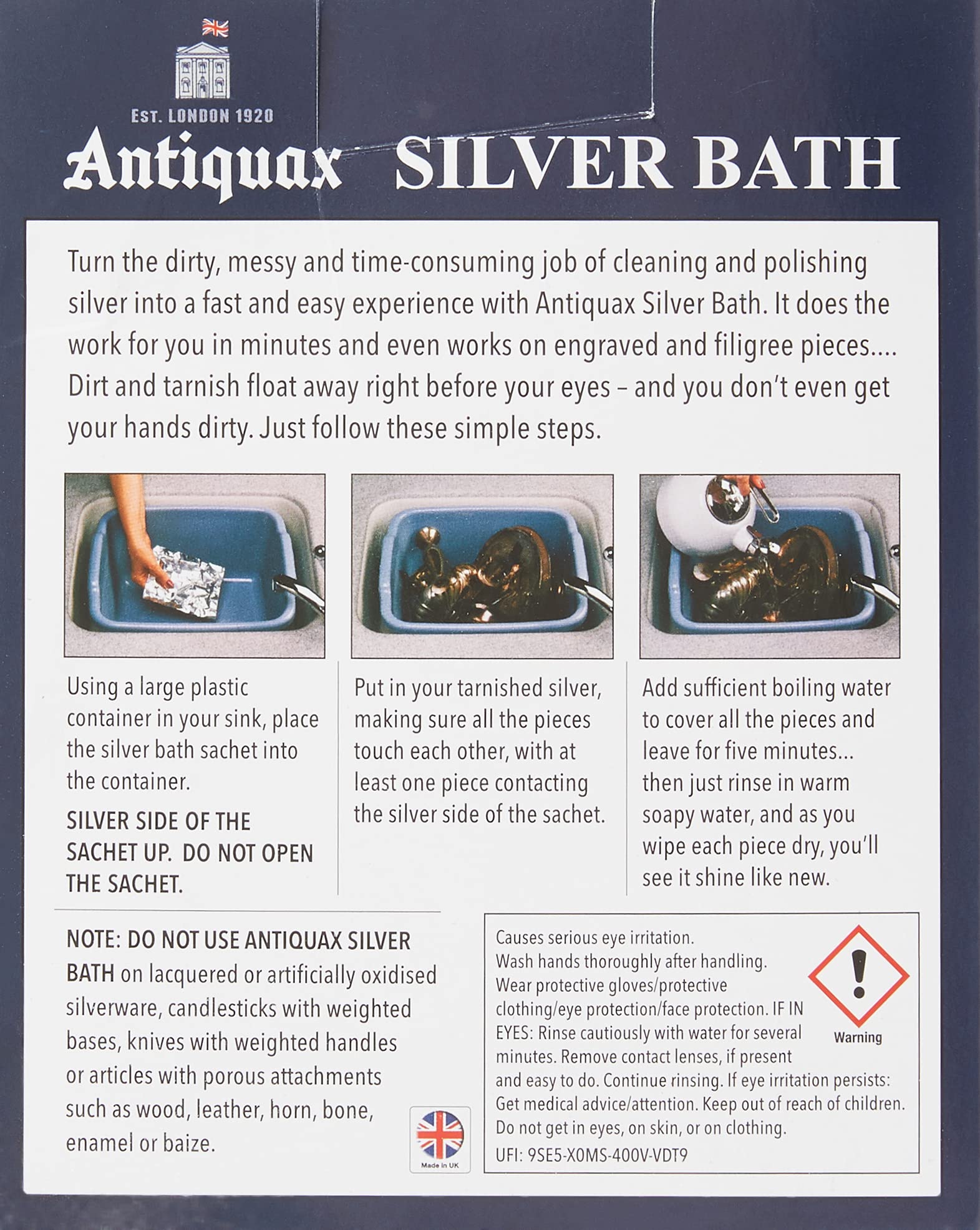 Antiquax - Silver Bath Cleaning Kit, Clear, Set of 3 Sachets 3