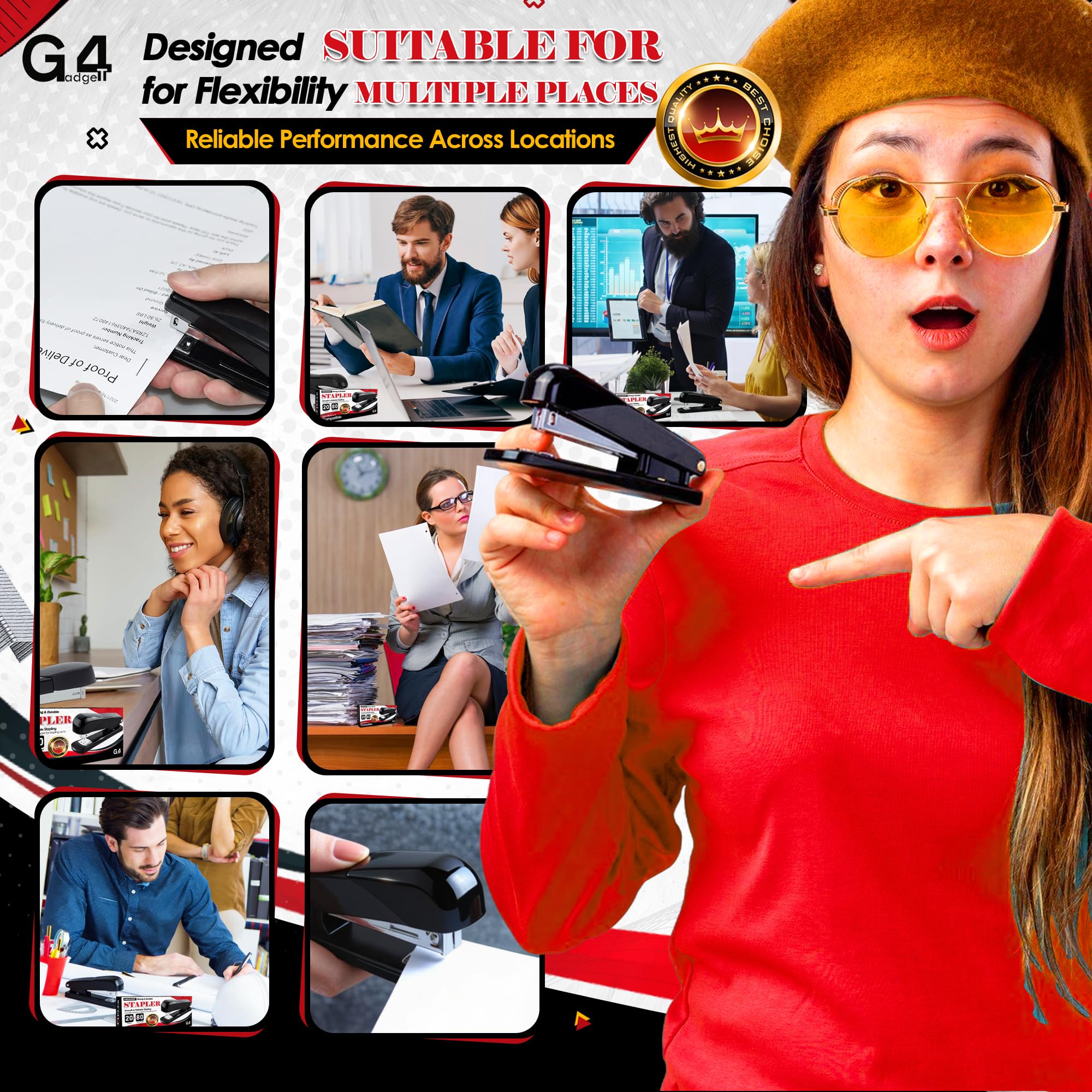 G4GADGET Repesco Black Stapler-12 - 20 Sheet Capacity | Stainless Steel Desktop Stapler 7