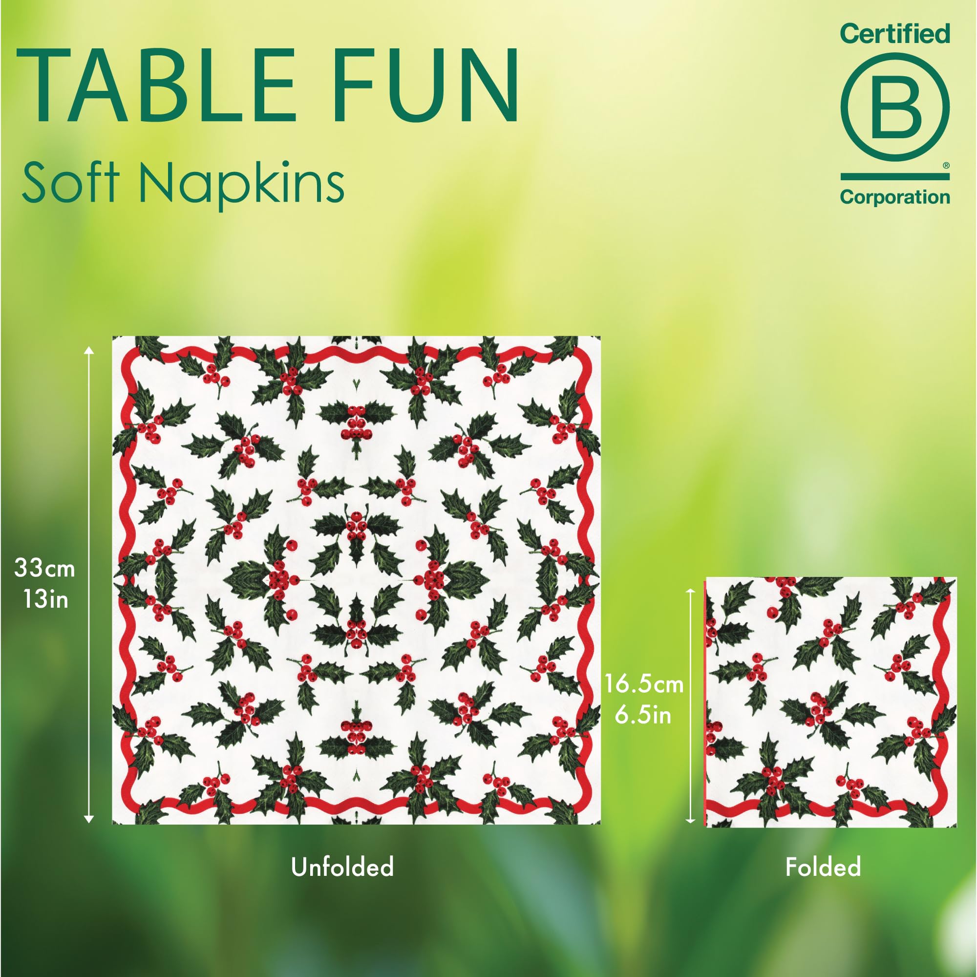 Talking Tables Holly Berry 2-Ply Christmas Napkins 100 Pack 2