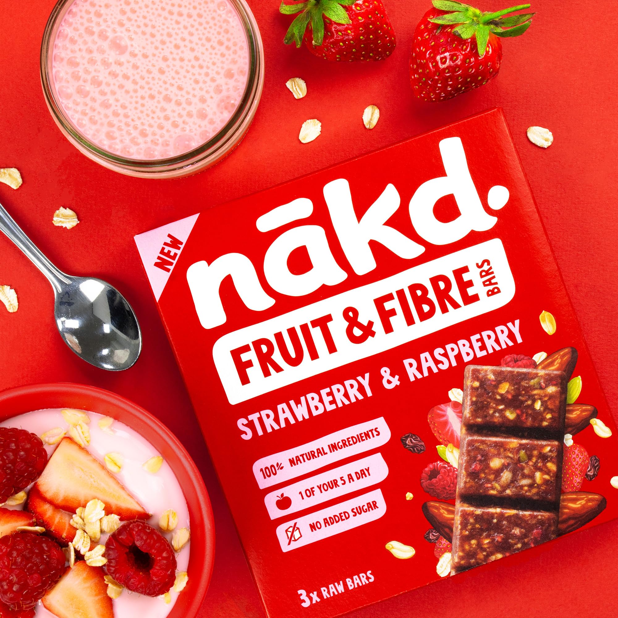 Nakd Strawberry & Raspberry Fruit & Fibre Bar - Vegan, Gluten Free, High in Fibre, 1 of Your 5 A Day 3