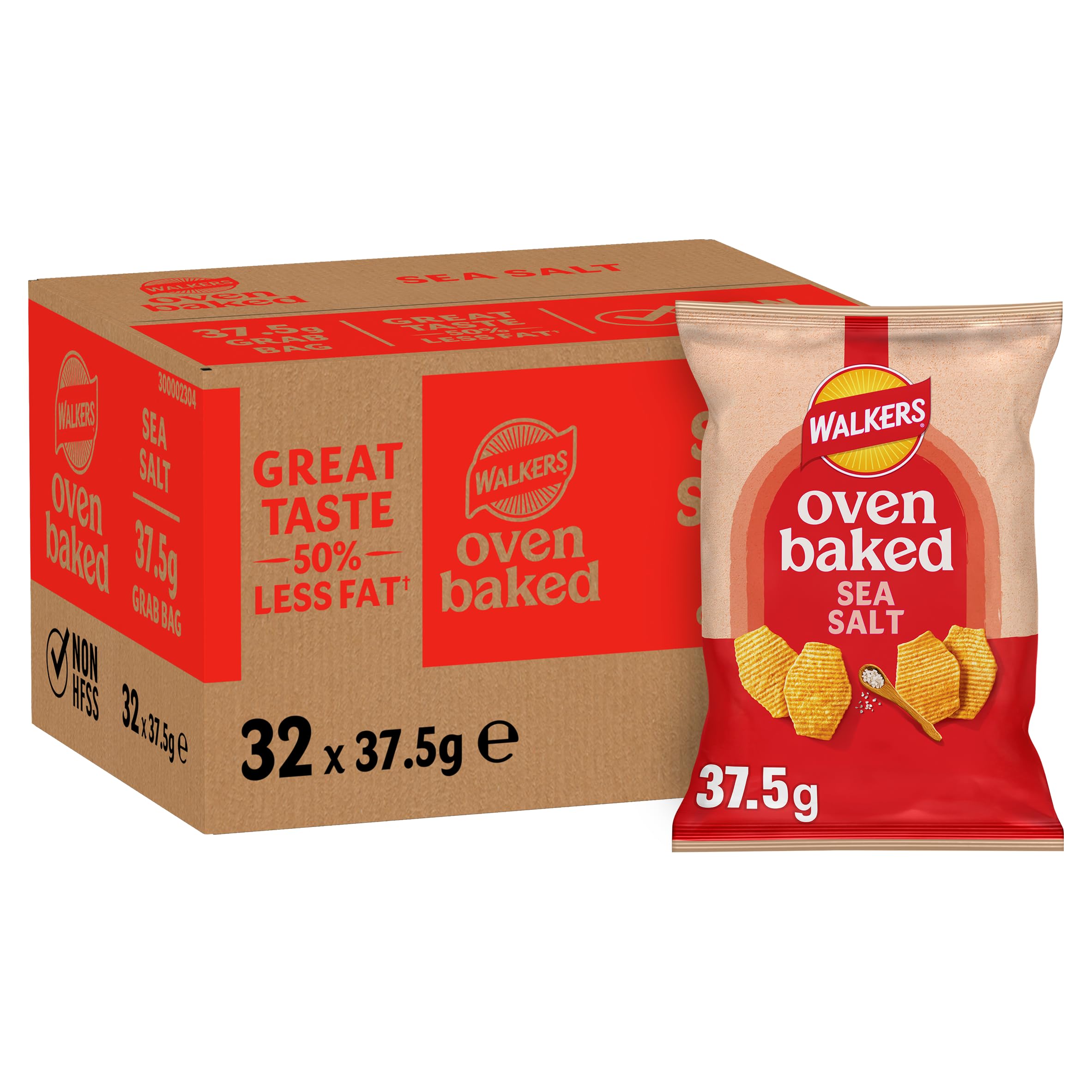 Walkers Baked Sea Salt Snacks Crisps - Baked & Never Fried | 50% Less Fat | 37.5g Single Bag