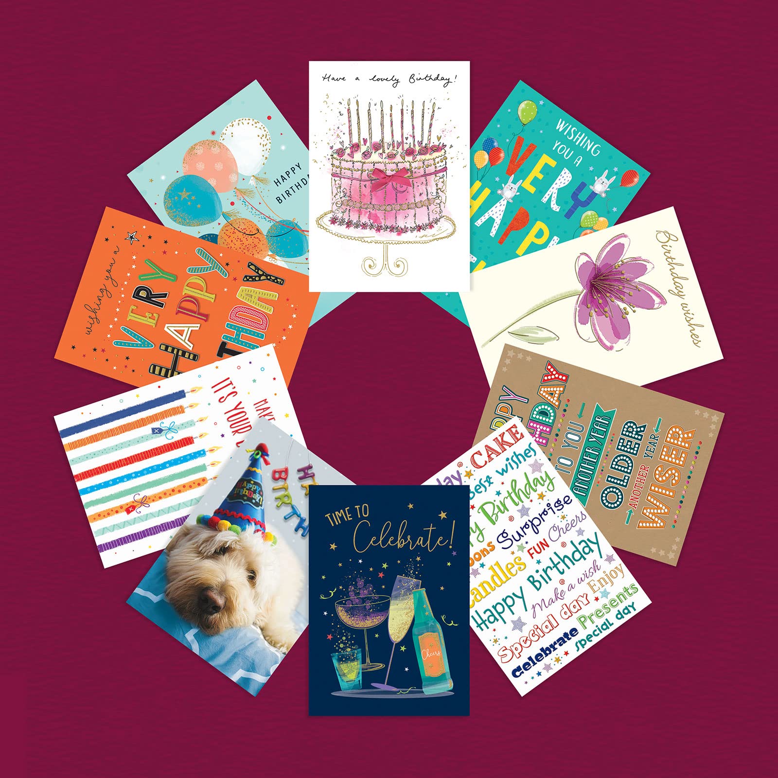 Piccadilly Greetings Assorted Birthday Cards Multipack - 20 Cards, 5x7 Inches, Unique Designs, White Envelopes 3
