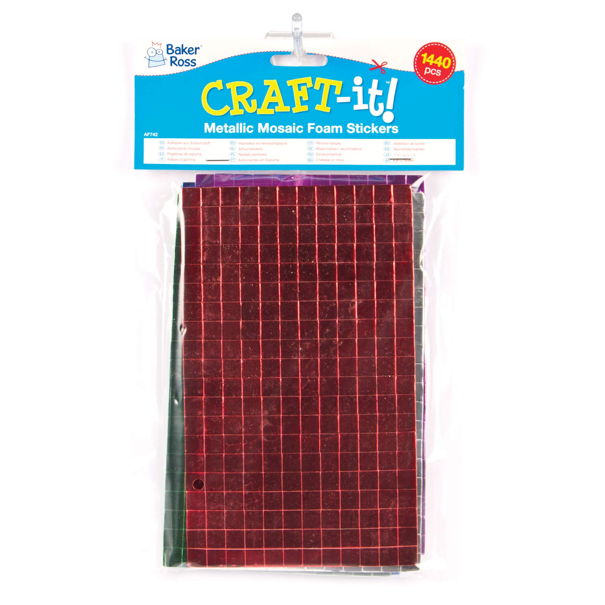 Baker Ross AF742 Metallic Foam Self-Adhesive Mosaic Squares - 1440 Pack, 1cm Tiles, Asst Colours 4
