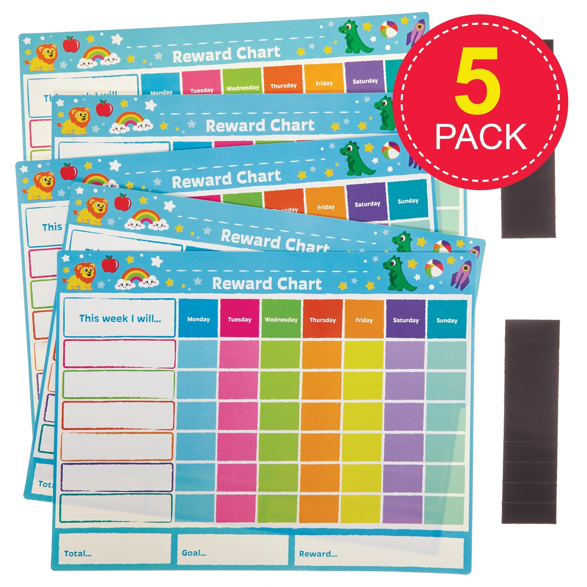 Baker Ross Magnetic Weekly Rewards Charts - Pack of 5 | Wipeable Surface | 30cm x 23cm