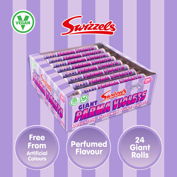 Swizzels Giant Parma Violets 24 Rolls (24 x 40 g) - Vegan-Friendly Retro Sweets Multipack