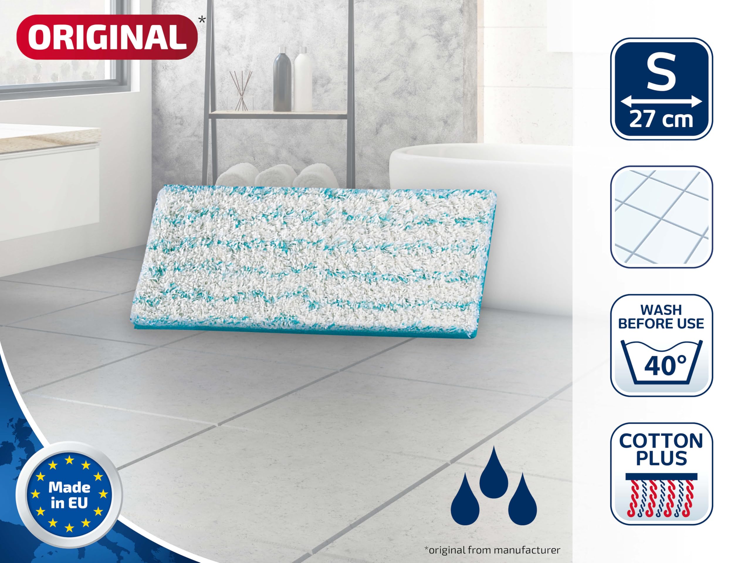 Leifheit Picobello S Mop Replacement Pad - Highly Absorbent Cotton for Stone & Tile Floors | 27 cm Width | Model 56611 2