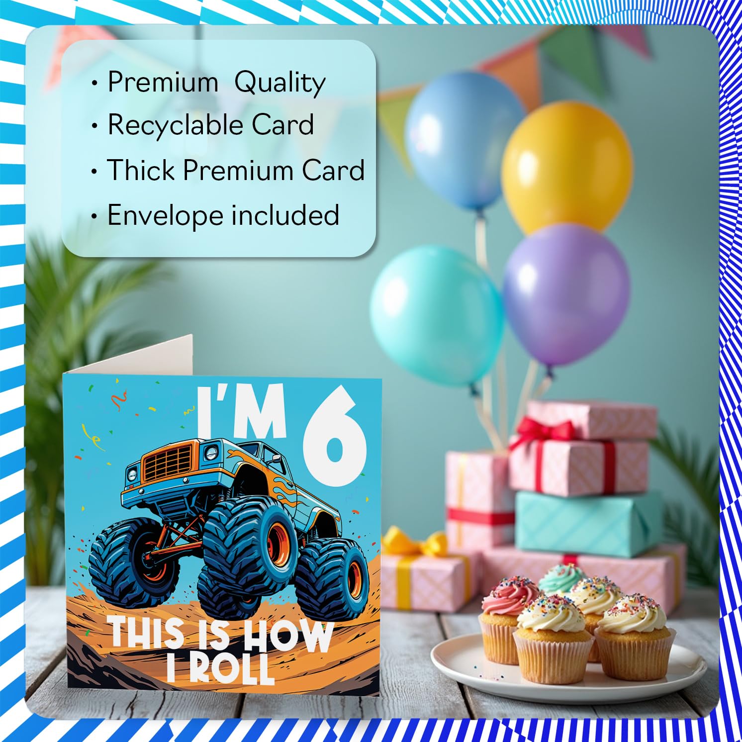 Stuff4 6th Birthday Card for Boys - Monster Truck 'This Is How I Roll' | 145mm x 145mm 3