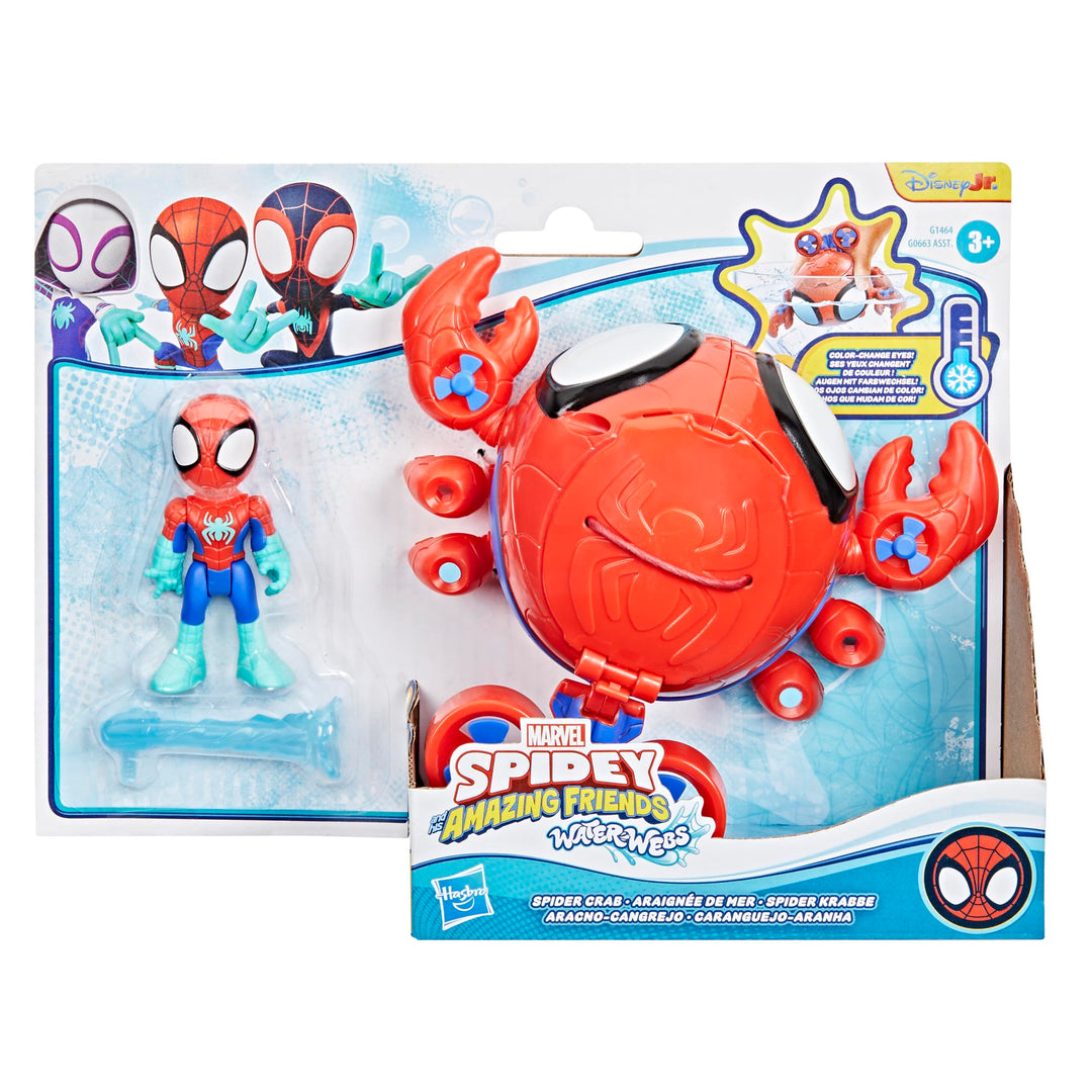 Spidey and His Amazing Friends Water-Webs Spider Crab Submarine Toy - Color-Change Eyes, 3-Inch Vehicle & Action Figure Playset