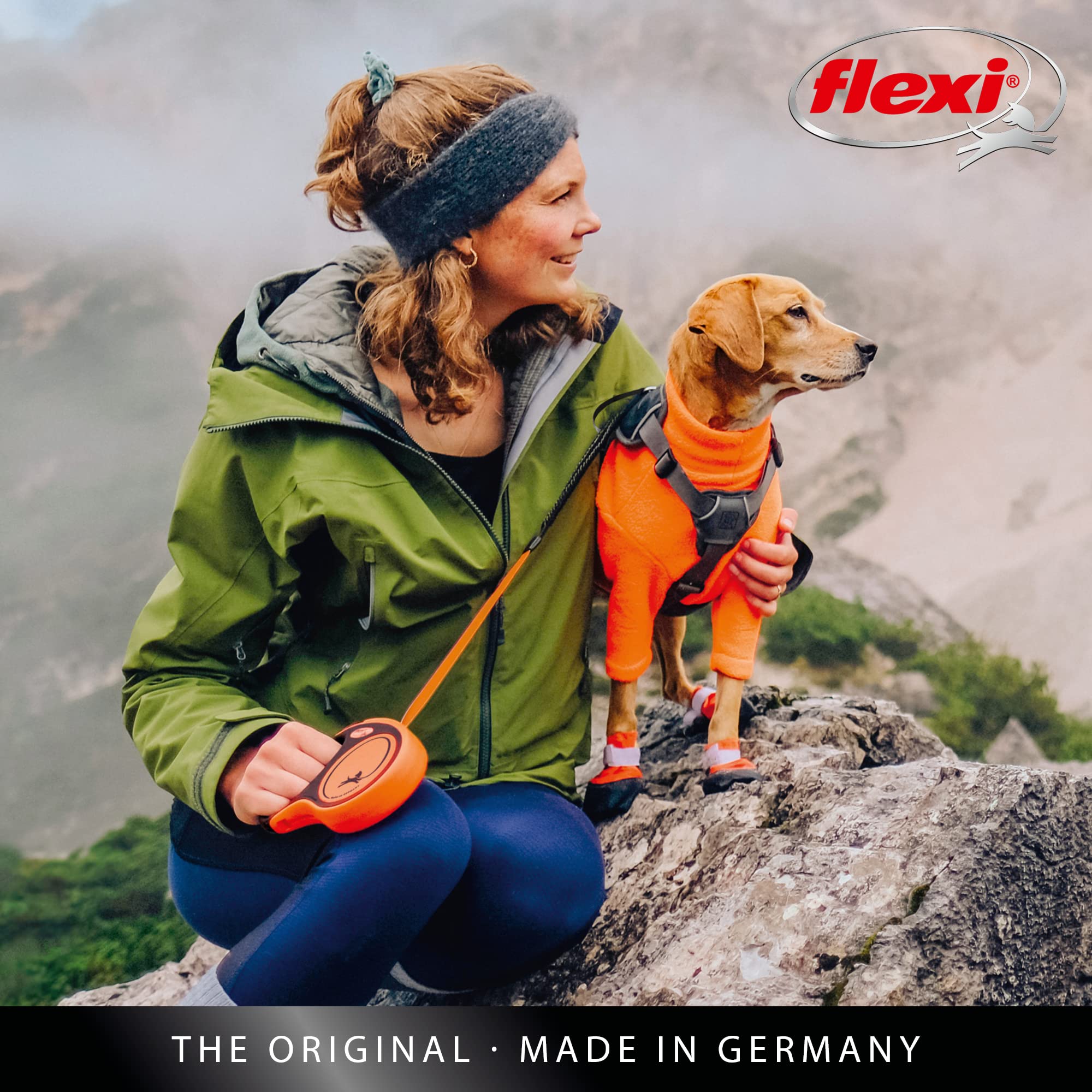 flexi Xtreme M Retractable Dog Lead - 5m Tape, 35kg Max, Orange/Black 8