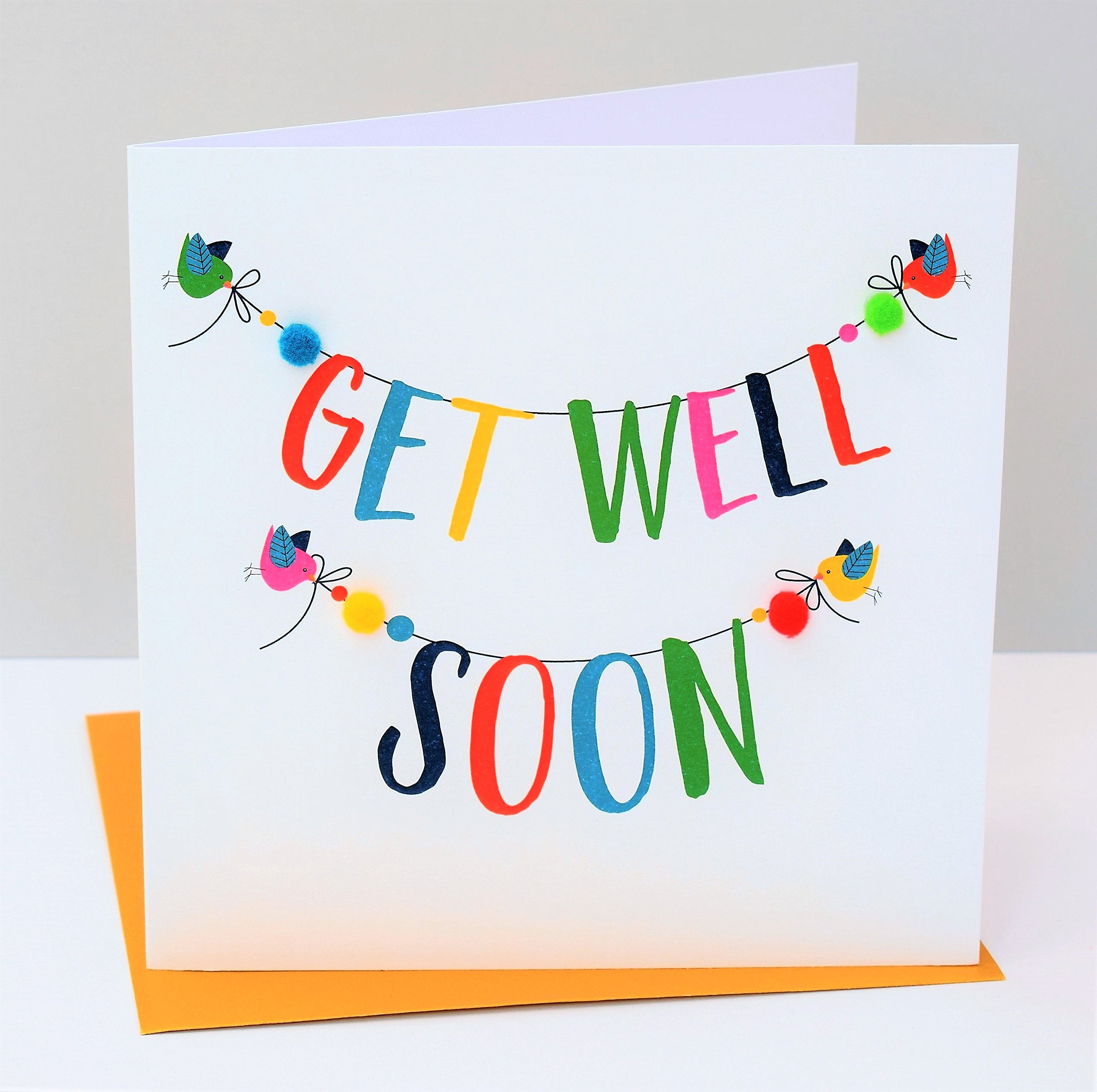Claire Giles Greeting Cards Get Well Soon Card with Colourful Pompoms | 150x150mm | Blank Inside 6