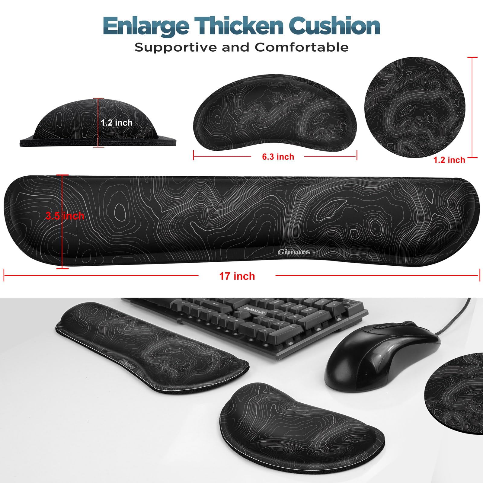 Gimars Silky Gel Memory Foam Wrist Rest for Keyboard and Mouse | 3CM Ultra Thick Ergonomic Support 5