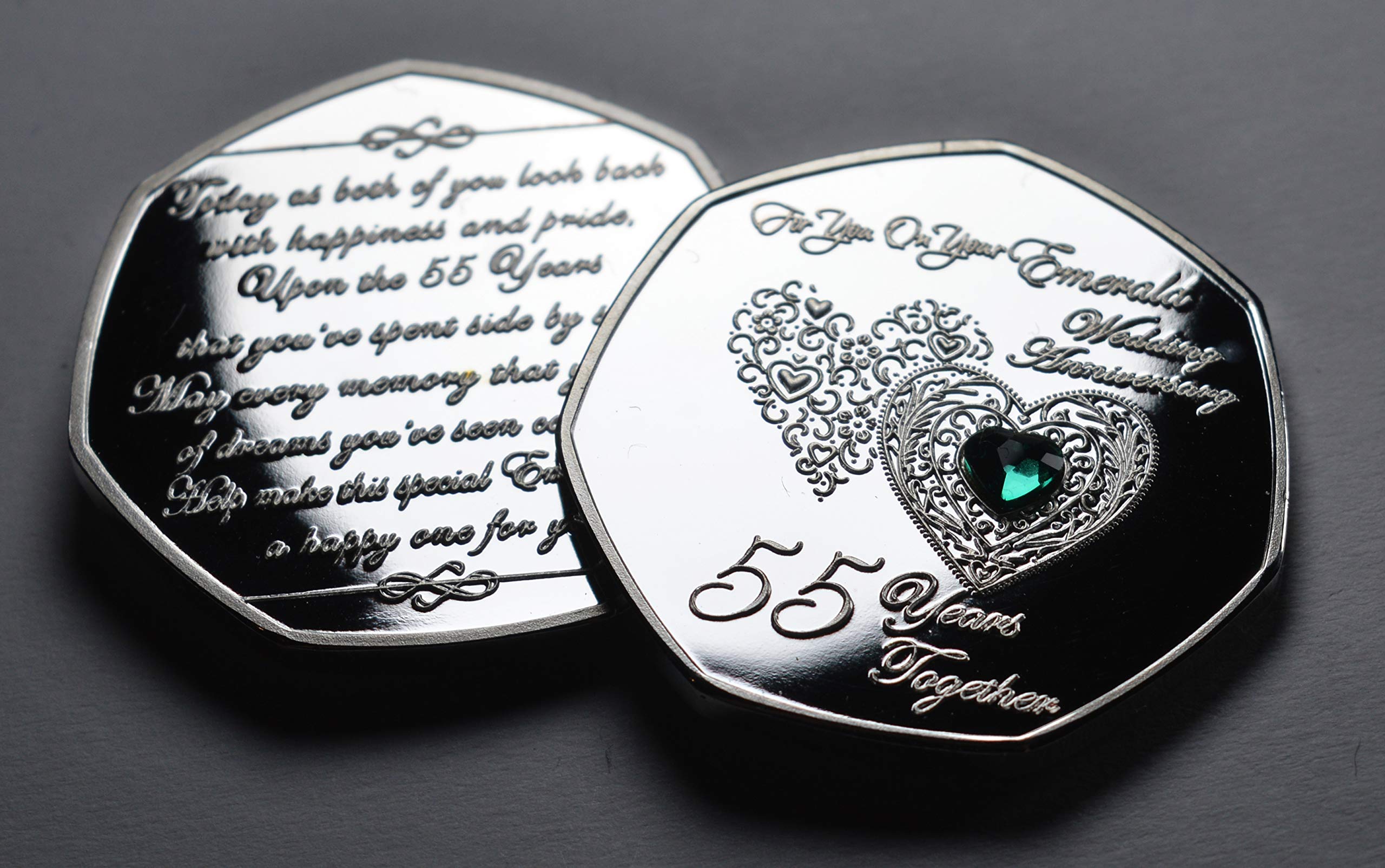 The Commemorative Coin Company 55th Emerald Wedding Anniversary Silver Commemorative Coin - .999 Silver Plated | 8g | 27mm Diameter 7