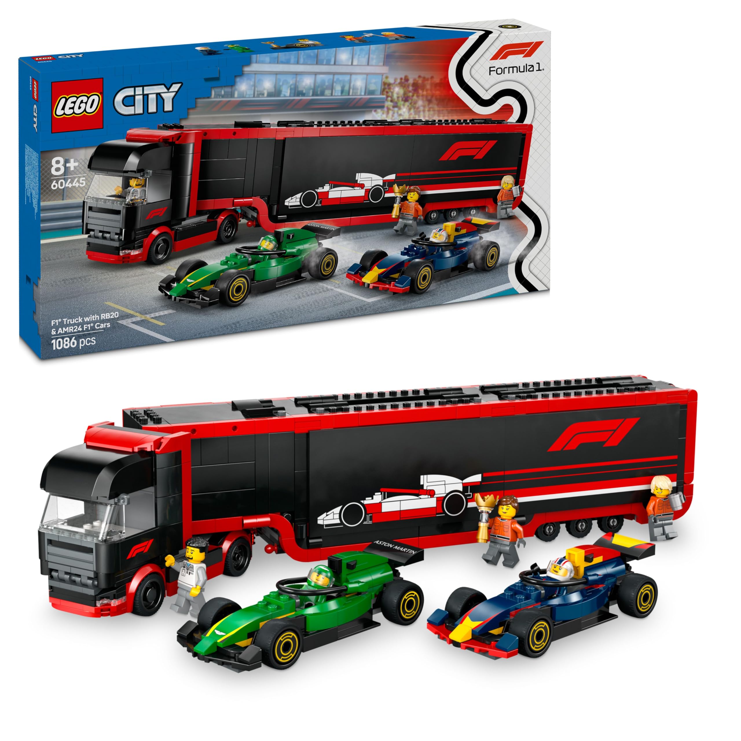 LEGO City F1 Truck with RB20 & AMR24 F1 Cars - Building Toy for 8+ Year Olds 1