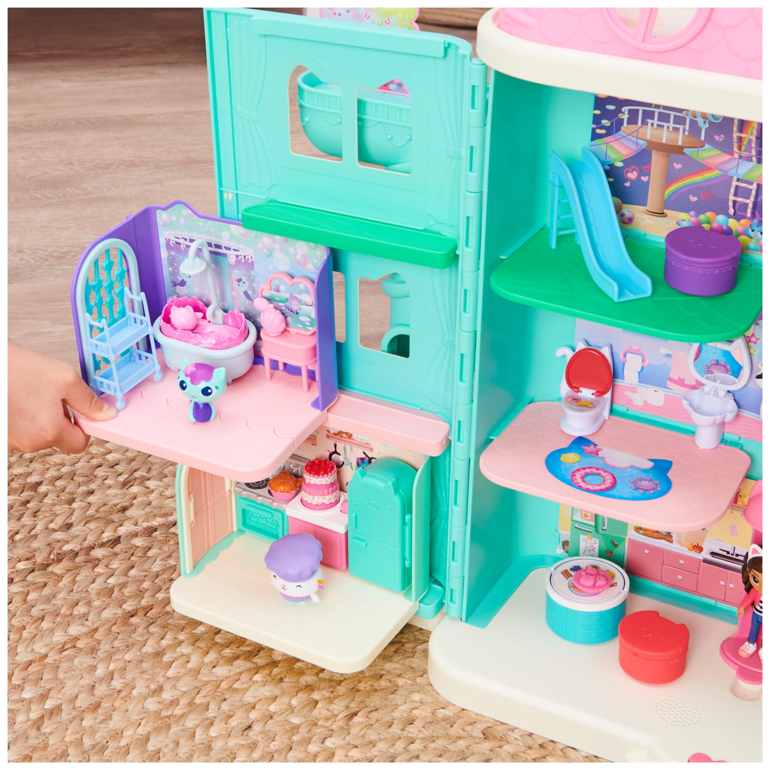 DREAMWORKS GABBY'S DOLLHOUSE Primp and Pamper Bathroom Playset with MerCat Figure for Ages 3+ 5