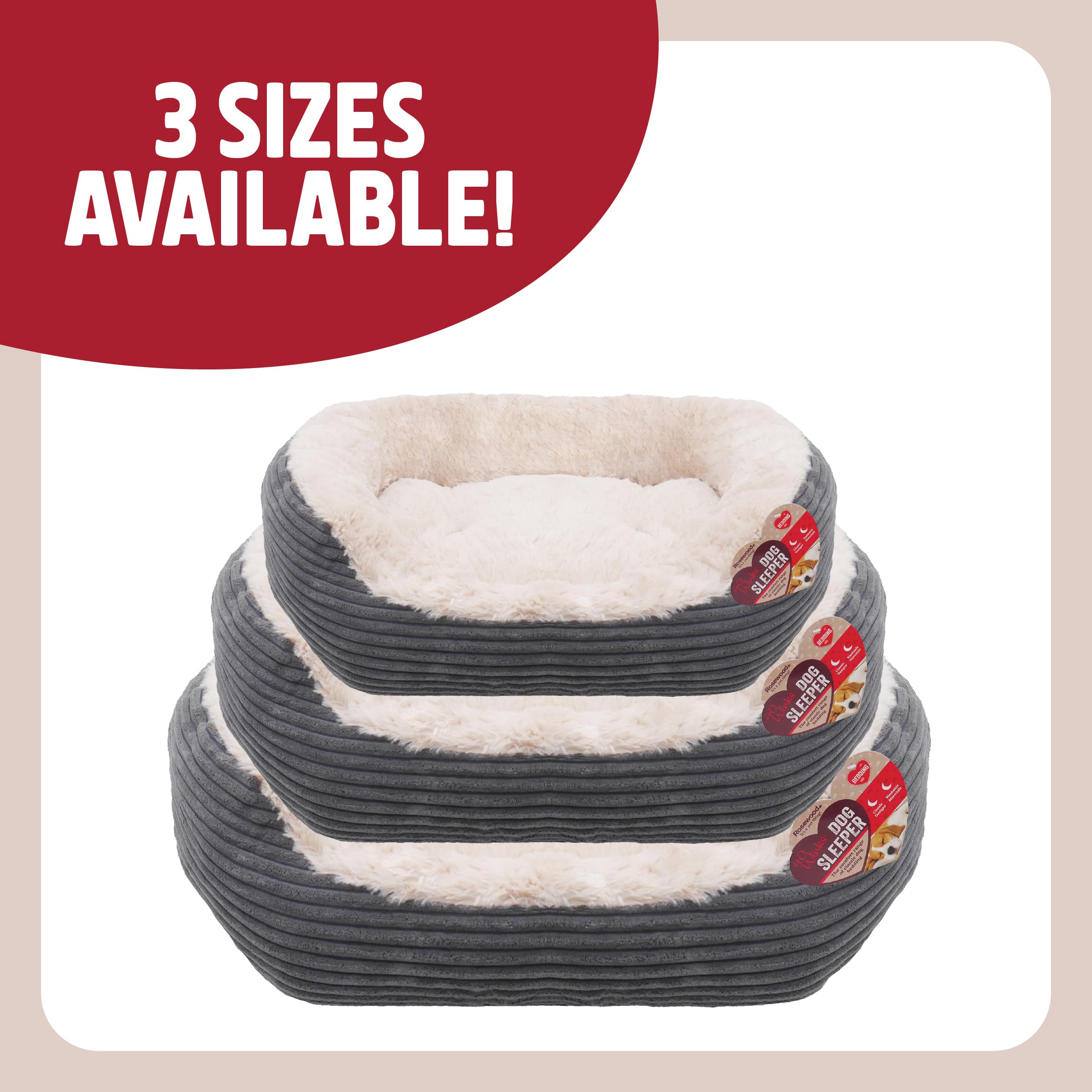 Rosewood Jumbo Cord Plush Dog Bed - Small, 51x45cm, Washable Oval Pet Bed 9