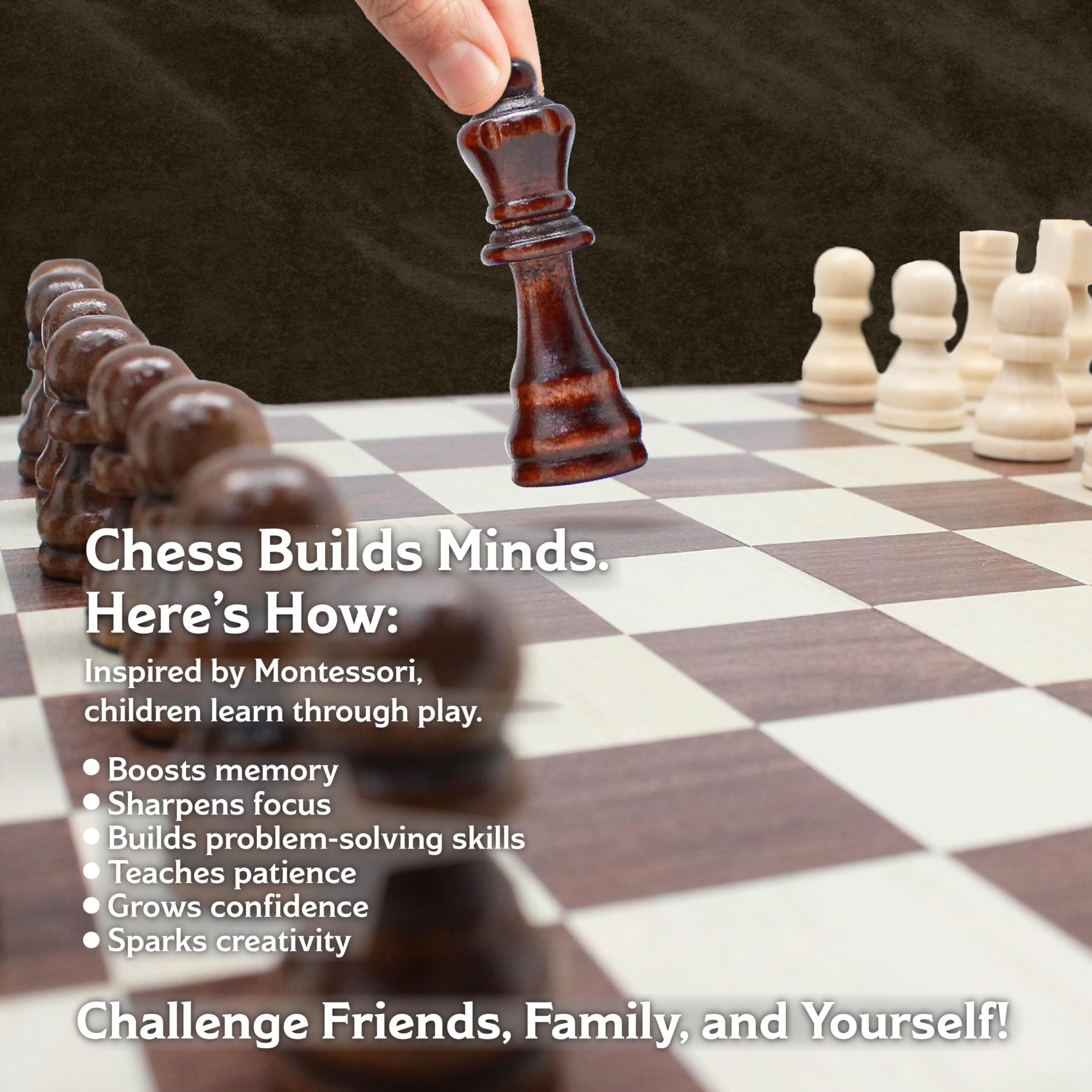 Roo Games Wooden Chess Set - Foldable Eco-Pine Travel Chess Board with Storage 2