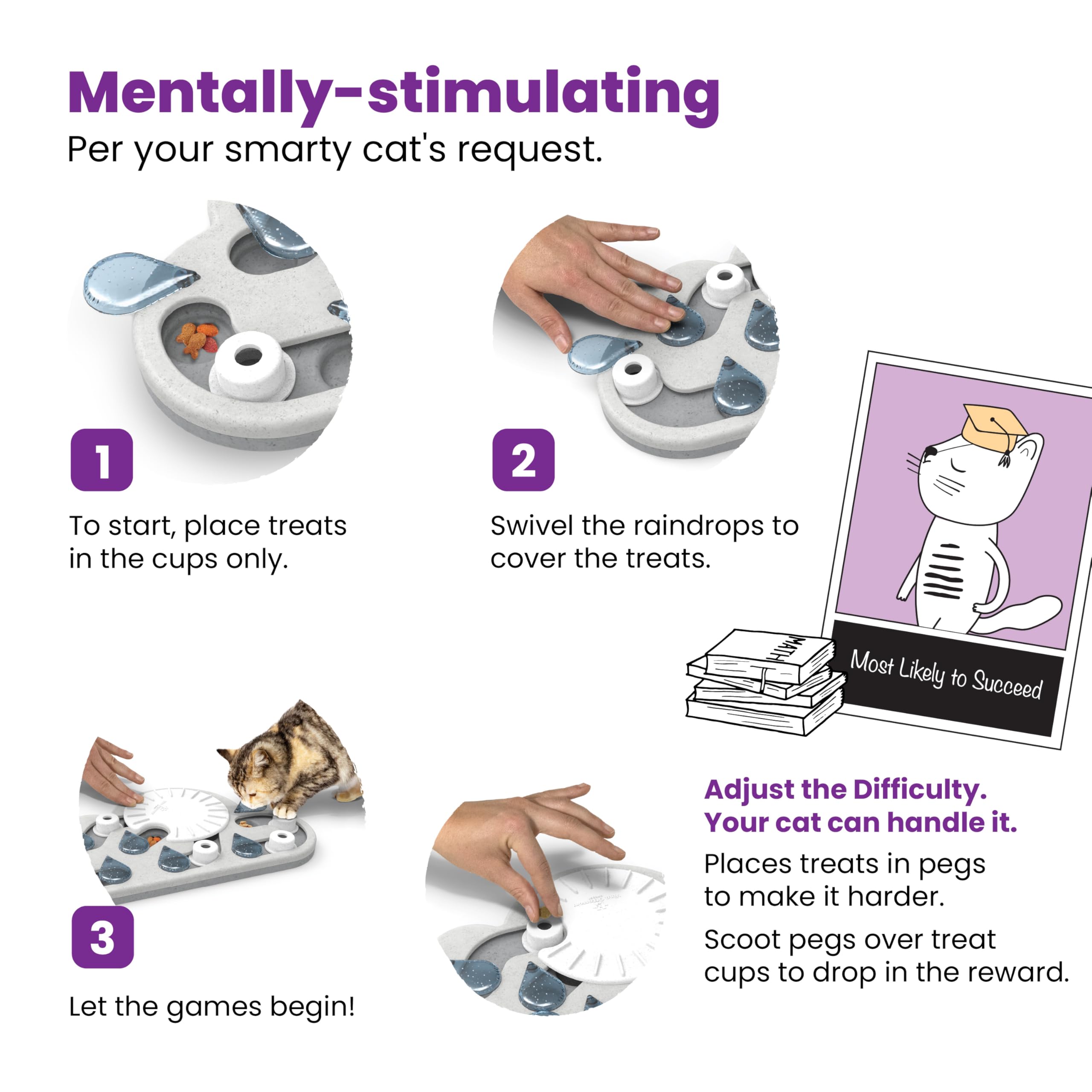 Catstages Nina Ottosson Rainy Day Puzzle Treat Dispenser for Cats | Wood Plastic Composite | Intermediate Level 6