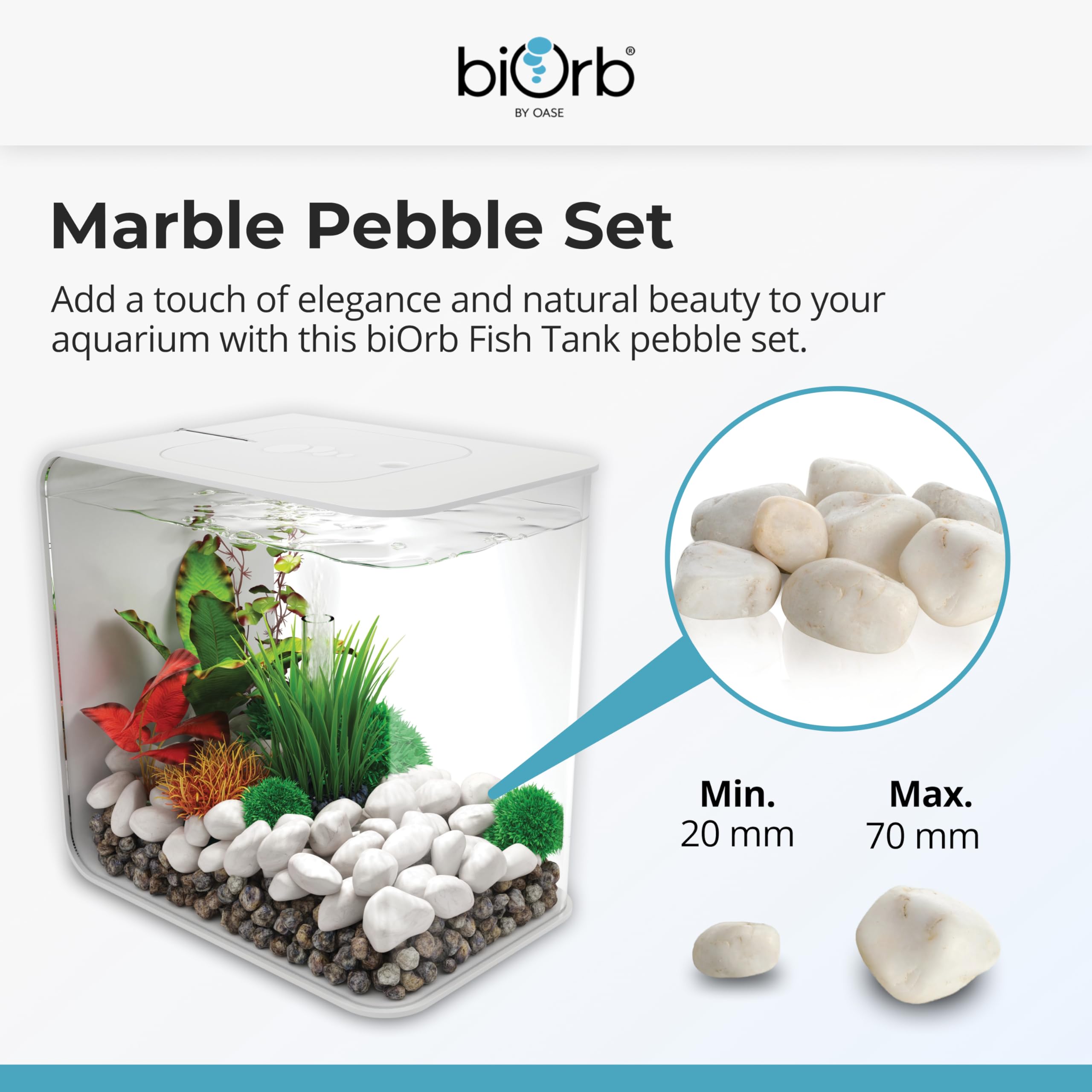 biOrb Feng Shui Pebble Pack - Glistening White Aquarium Decor | 2 lbs Stone 3