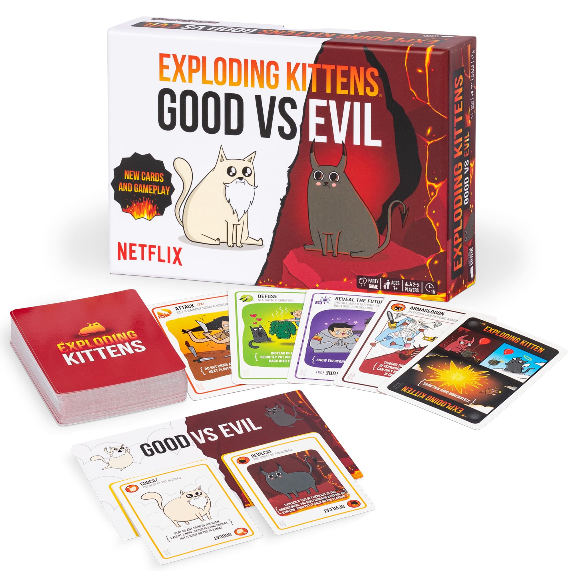 Exploding Kittens Gut gegen Böse Kartenspiel – 2–5 Spieler – Ab 7 Jahren – Inspiriert von der Netflix-Show