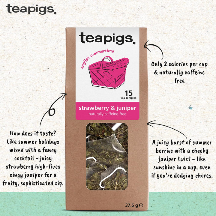 teapigs - Strawberry & Juniper Tea Caffeine-Free Fruit Tea Bags with Hibiscus