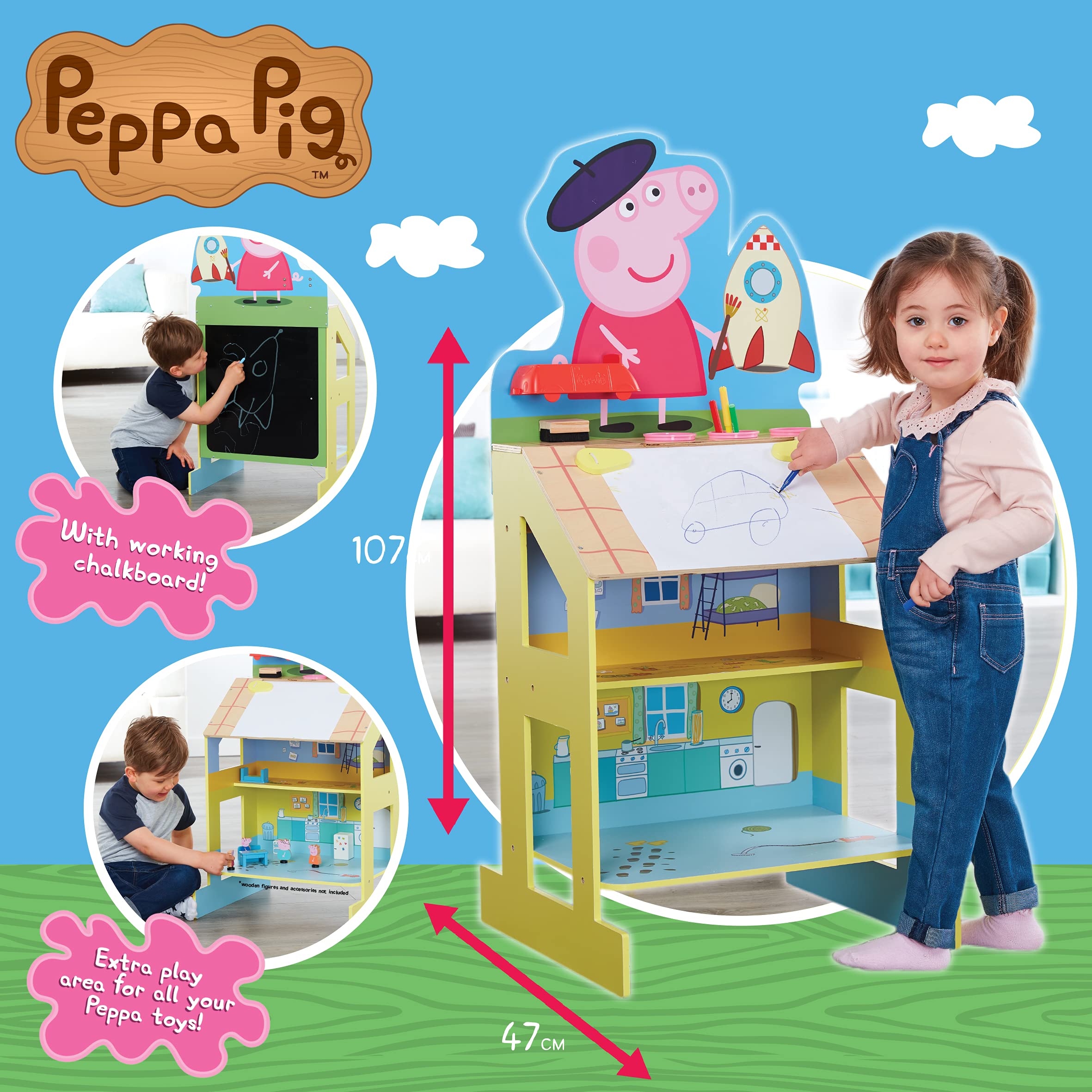 Peppa Pig Play and Draw Wooden Easel | FSC Certified Wood | 107cm Tall 3