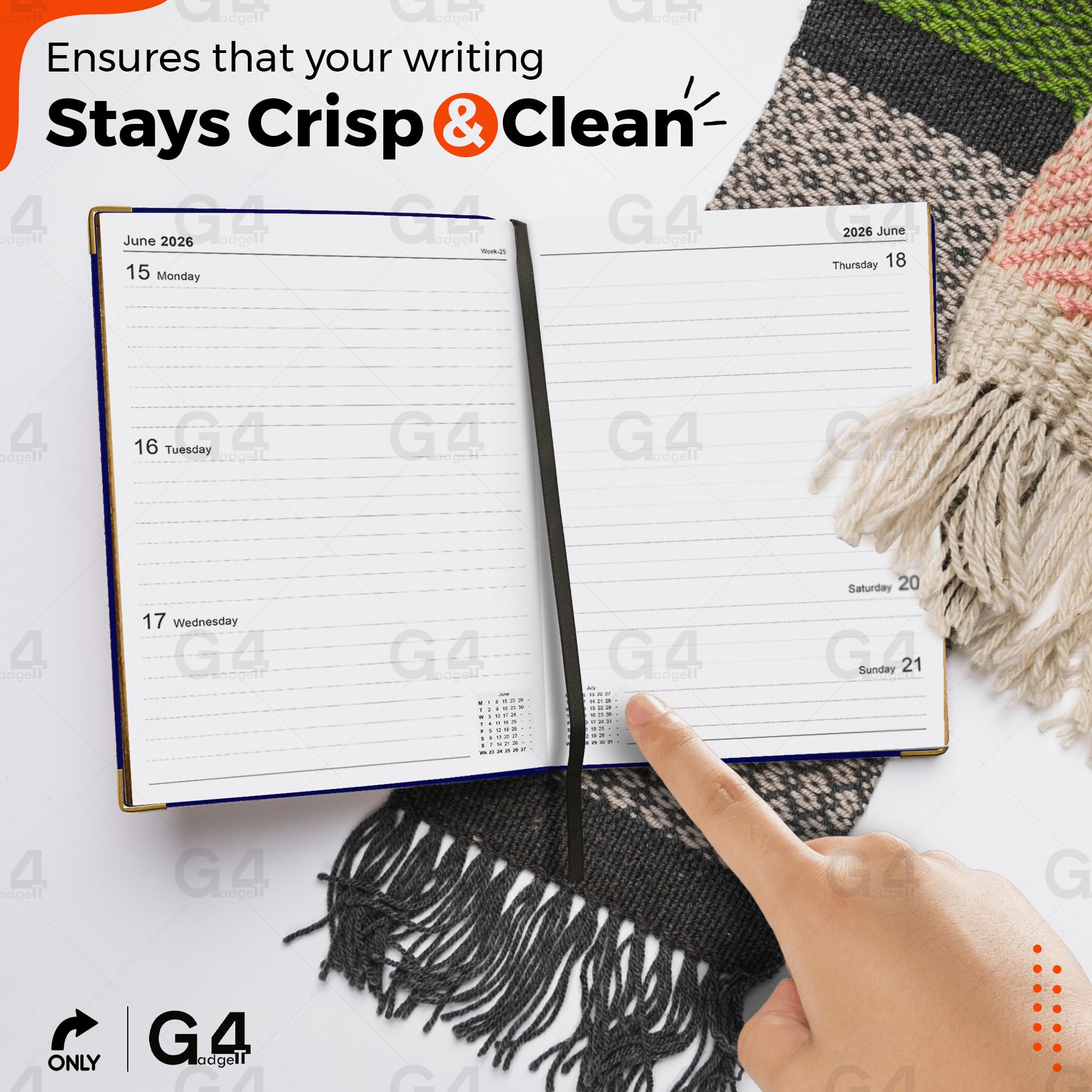 G4GADGET 2026 A4 Week to View Diary | Blue Hardback | Gilt Edges 6