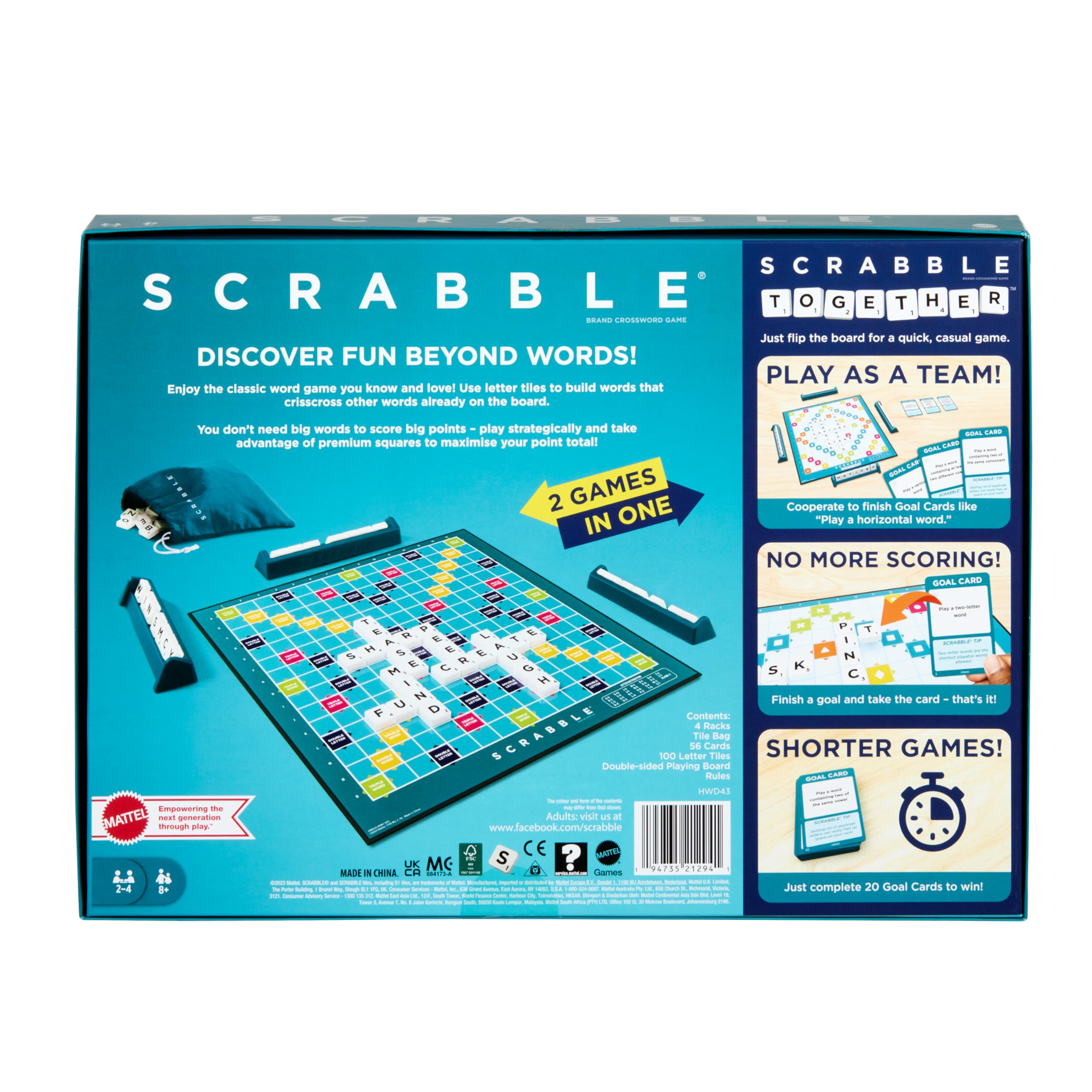 Mattel Games Scrabble Board Game with Two Ways to Play – Double-Sided Board & 50 Goal Cards – UK Version (HWD43) 4