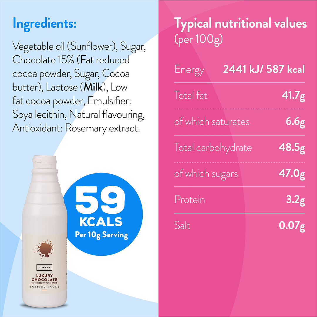 Simply Luxury Chocolate with Hazelnut Flavouring Topping Sauce, 1 kg