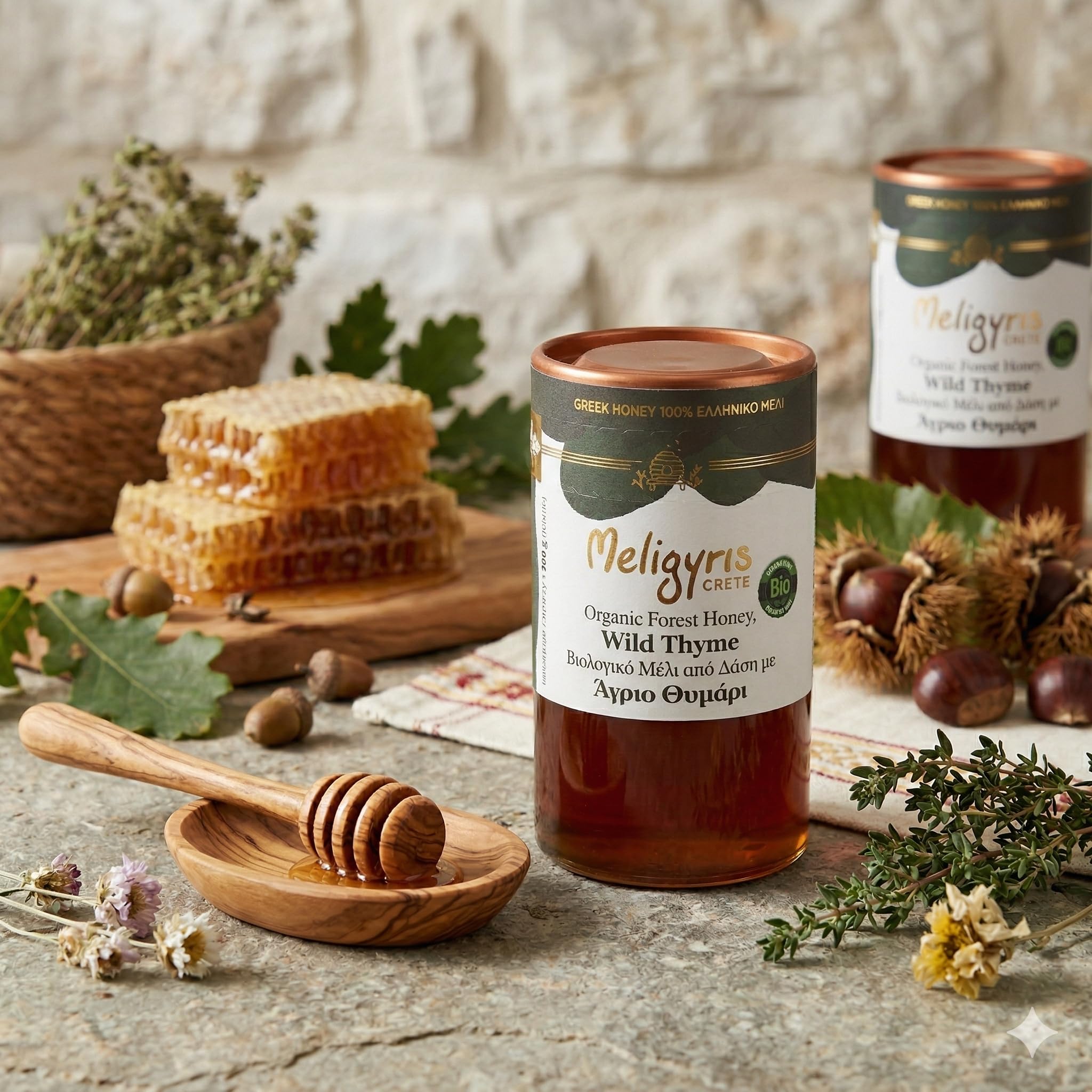 Meligyris Organic Greek Forest Honey with Wild Thyme - Raw, Unfiltered | 450g Jar