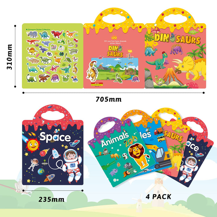 GUYUCOM 4 Pack Reusable Sticker Books - Educational DIY Toys for Kids Ages 1-8