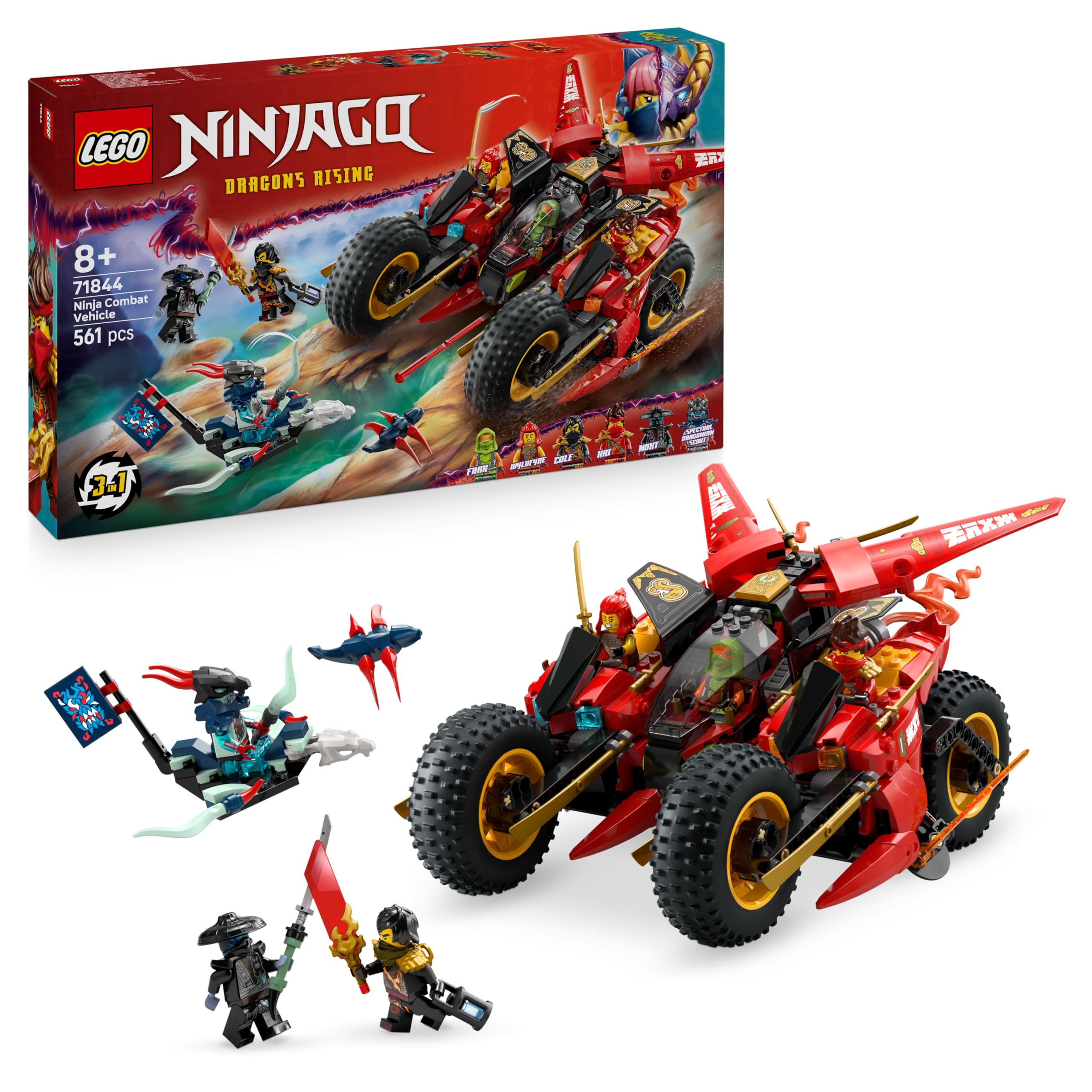 LEGO NINJAGO Ninja Combat Vehicle - 3-in-1 Set with 6 Minifigures | Model 71844 | Ages 8+