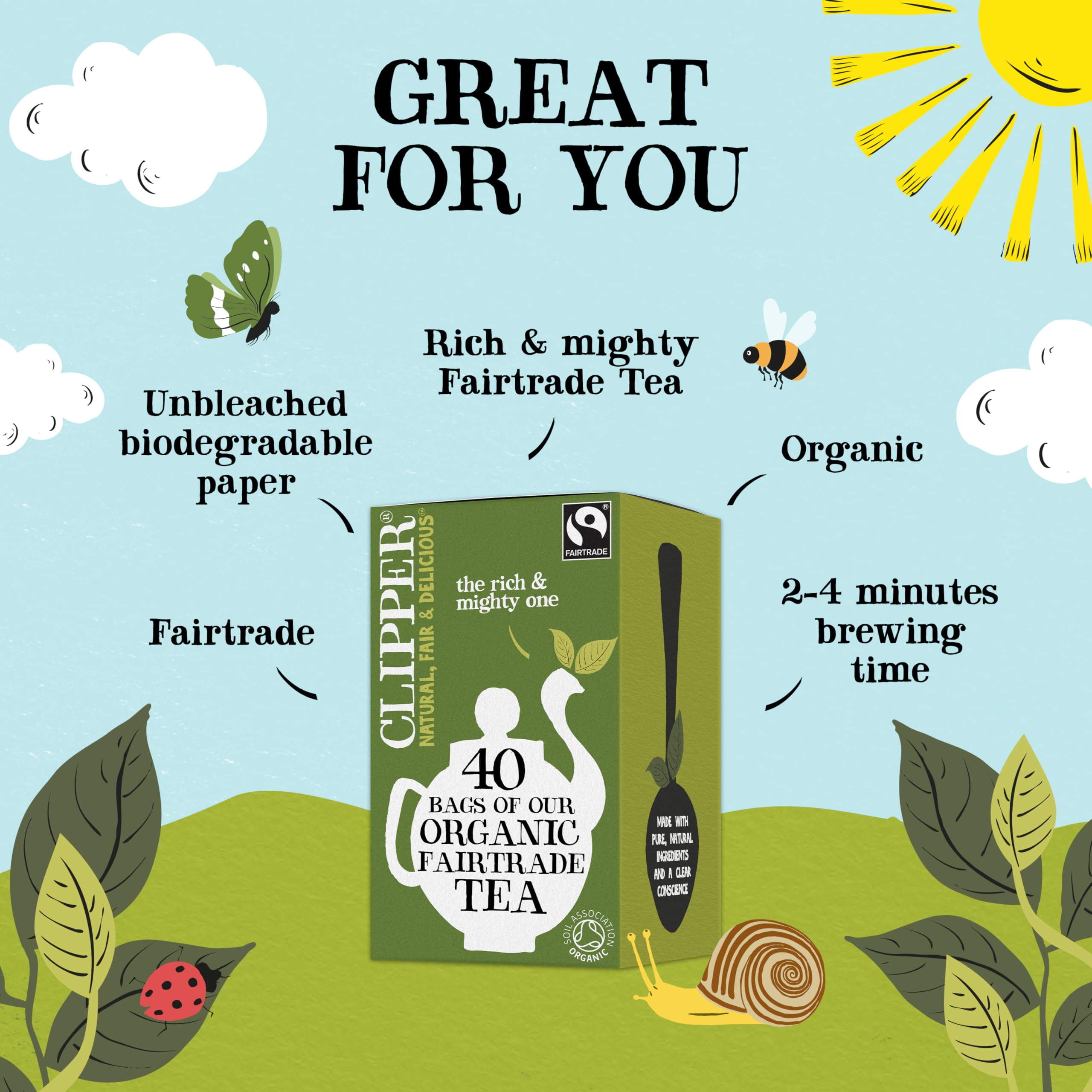 Clipper Fairtrade Organic Everyday 40 Unbleached Plastic-Free Tea Bags 4