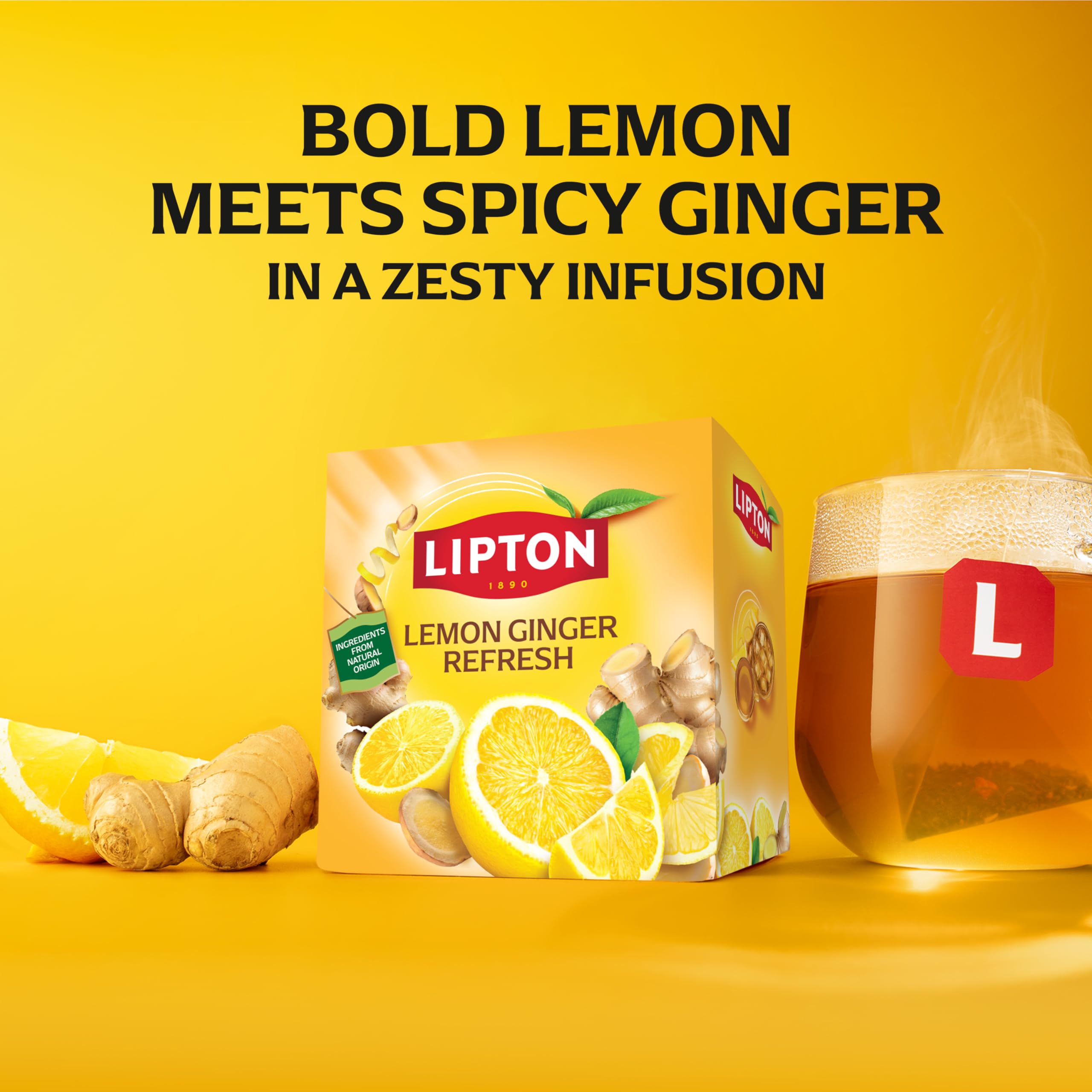 Lipton Lemon Ginger Refresh Fruit Infusion Herbal Tea Bags - 20 Count, Caffeine Free